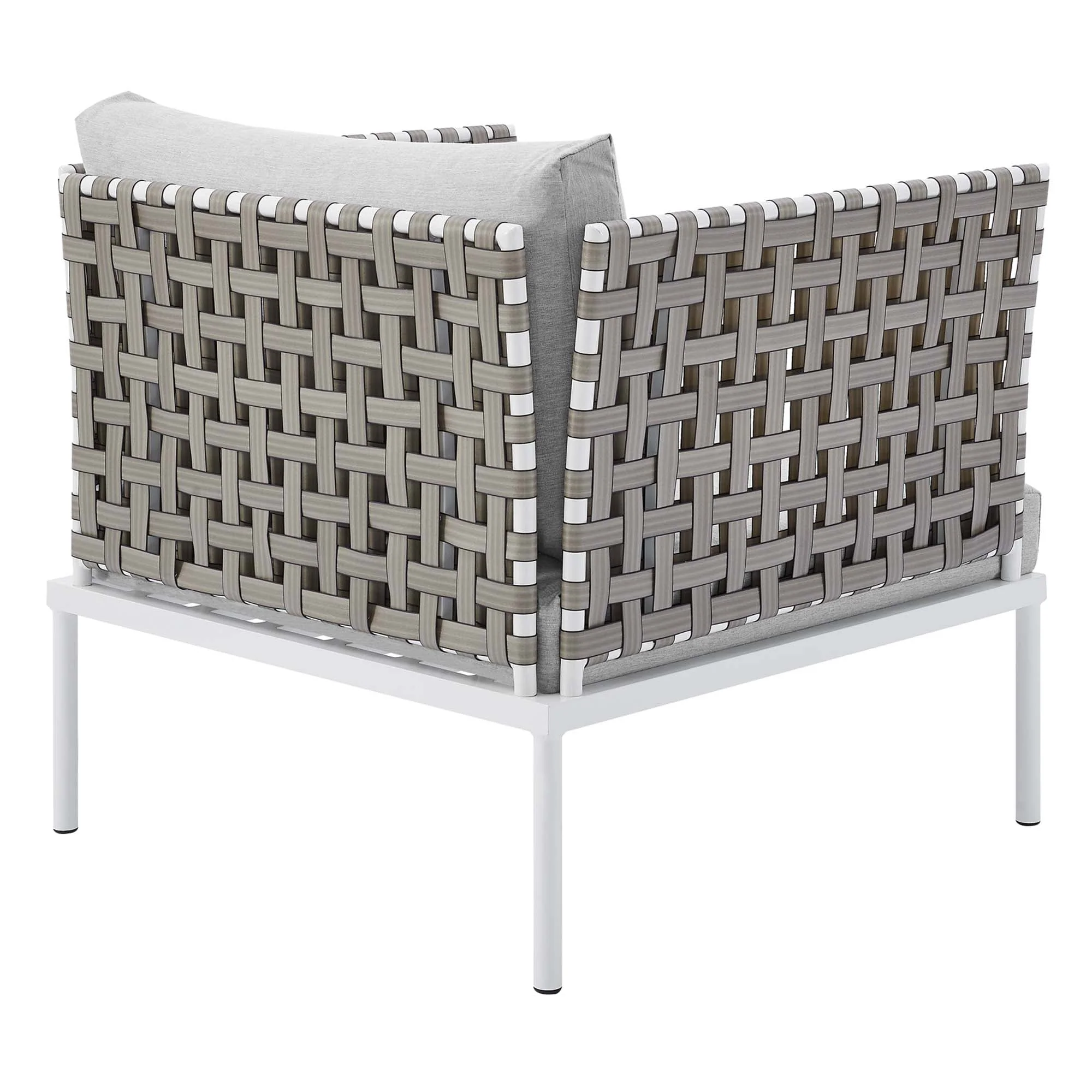 Harmony Sunbrella® Basket Weave Outdoor Patio Aluminum Armchair in Tan Gray - Image 5