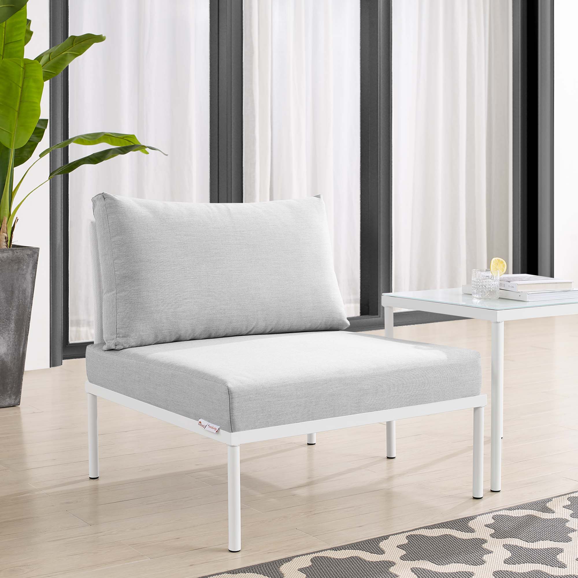 Harmony Sunbrella® Outdoor Patio Aluminum Armless Chair in White Gray - Image 2