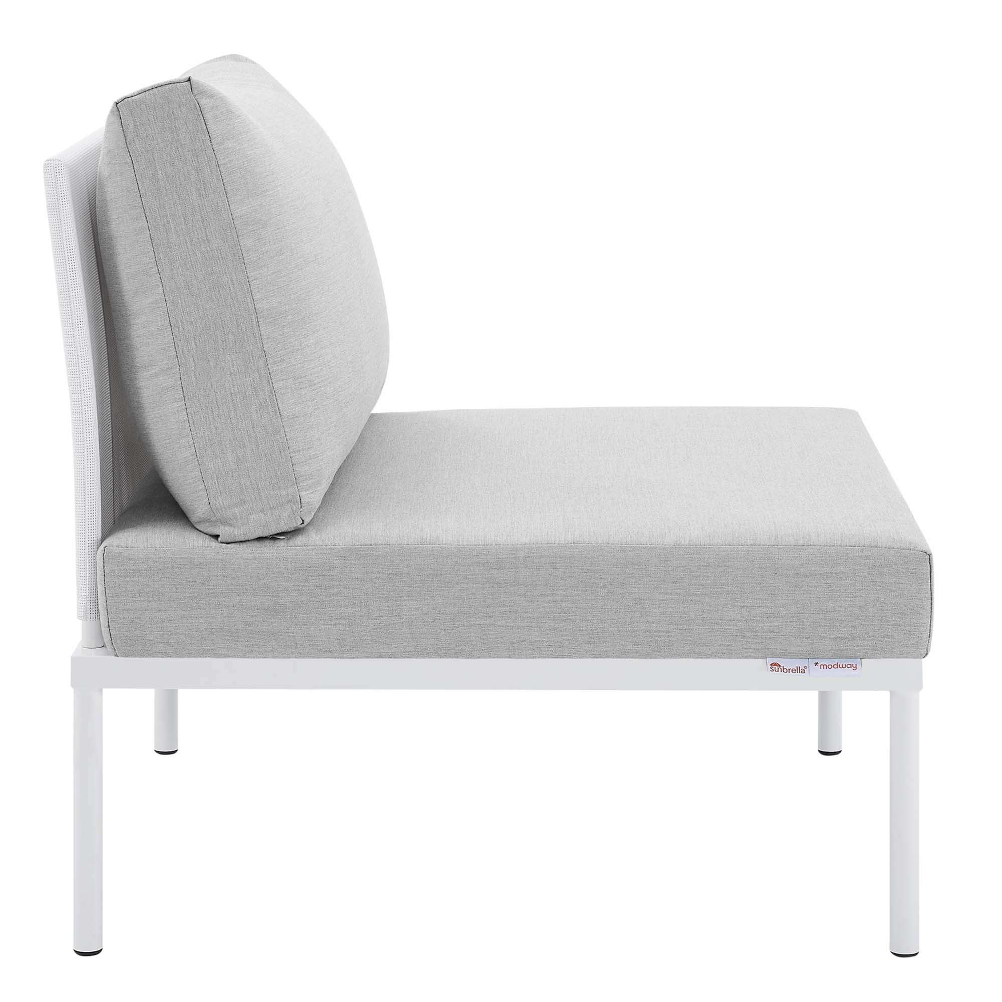 Harmony Sunbrella® Outdoor Patio Aluminum Armless Chair in White Gray - Image 5