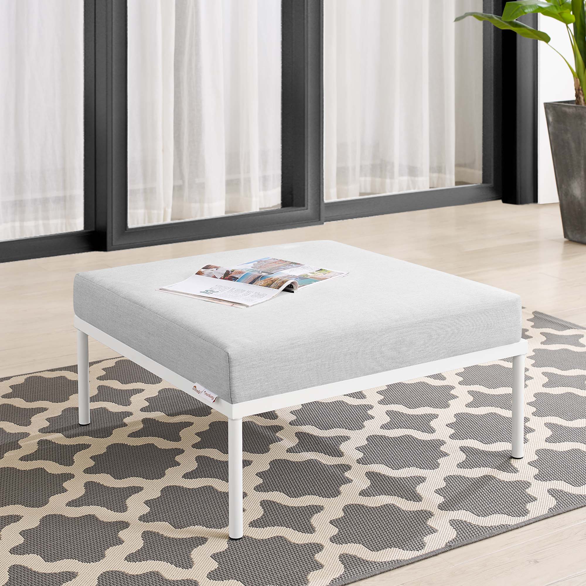 Harmony Sunbrella® Outdoor Patio Aluminum Ottoman in Gray - Image 2