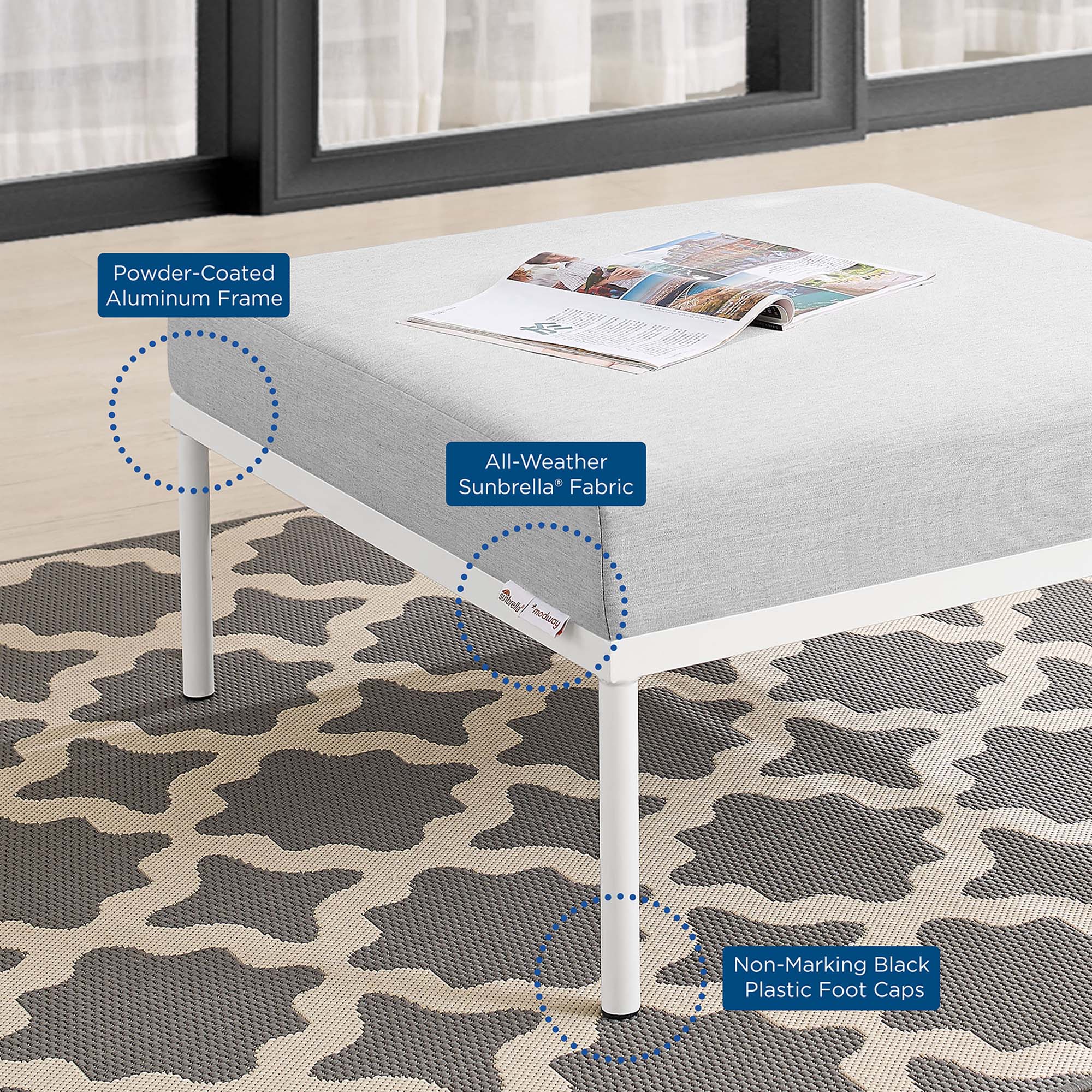 Harmony Sunbrella® Outdoor Patio Aluminum Ottoman in Gray - Image 7