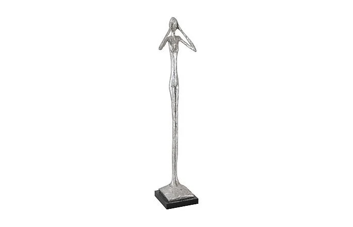 Hear No Evil Slender Sculpture, Small, Resin, Silver Leaf - Image 2