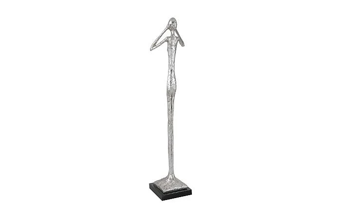 Hear No Evil Slender Sculpture, Small, Resin, Silver Leaf - Image 3