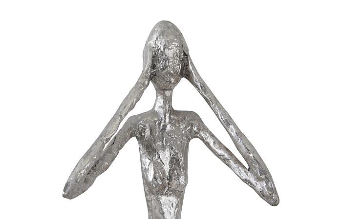 Hear No Evil Slender Sculpture, Small, Resin, Silver Leaf - Image 4