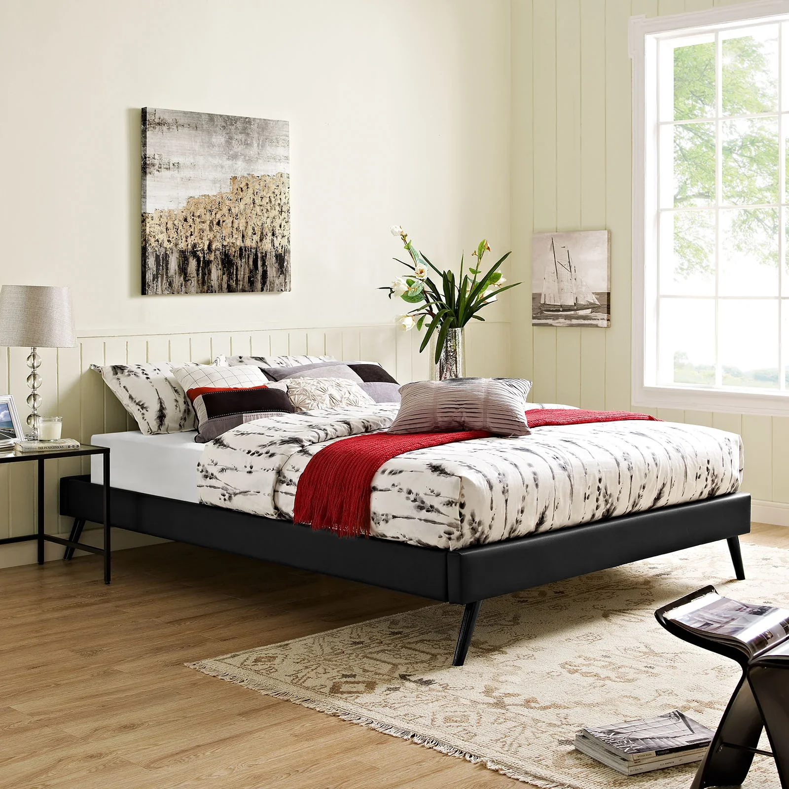 Helen Vegan Leather Bed Frame with Round Splayed Legs - Image 5