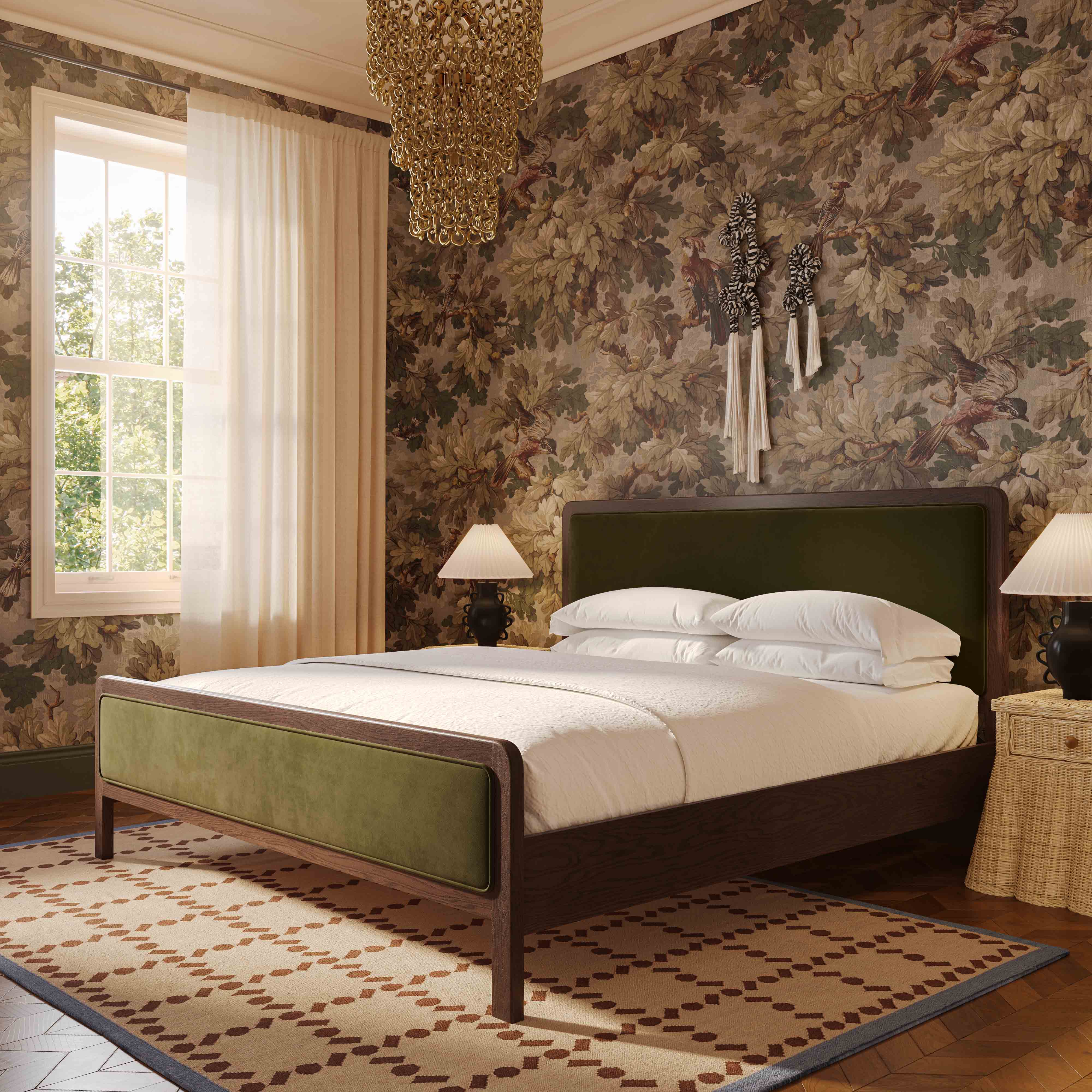 Hella Velvet and Ash Wood Bed - Image 2