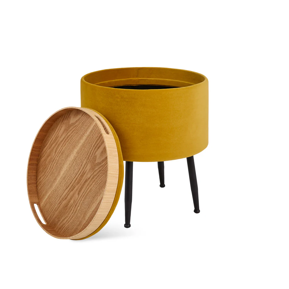 Herman Round Tray Ottoman (Set of 2): Ochre Yellow - Image 3