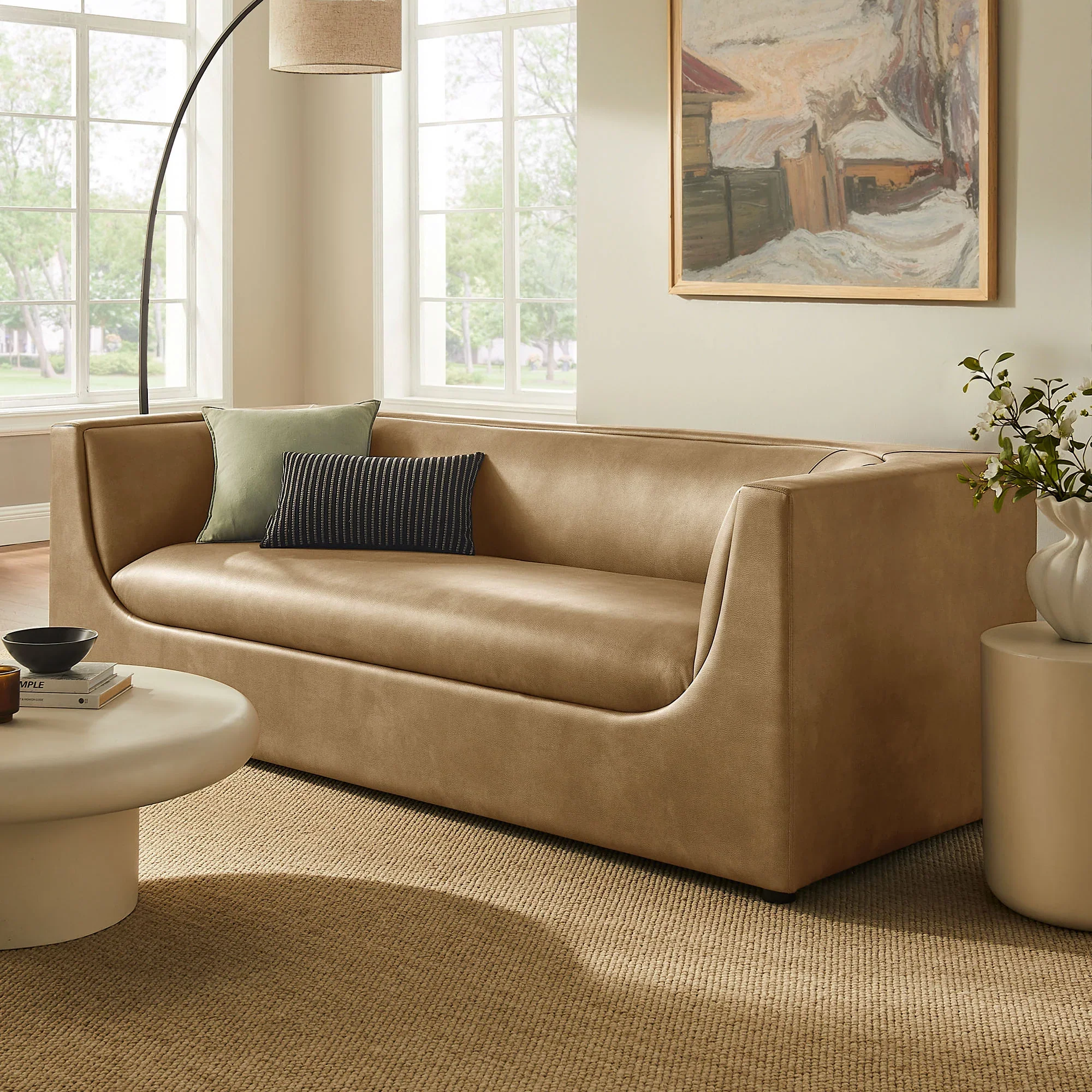 Hilda 86" Curved Back Vegan Leather Sofa - Image 12