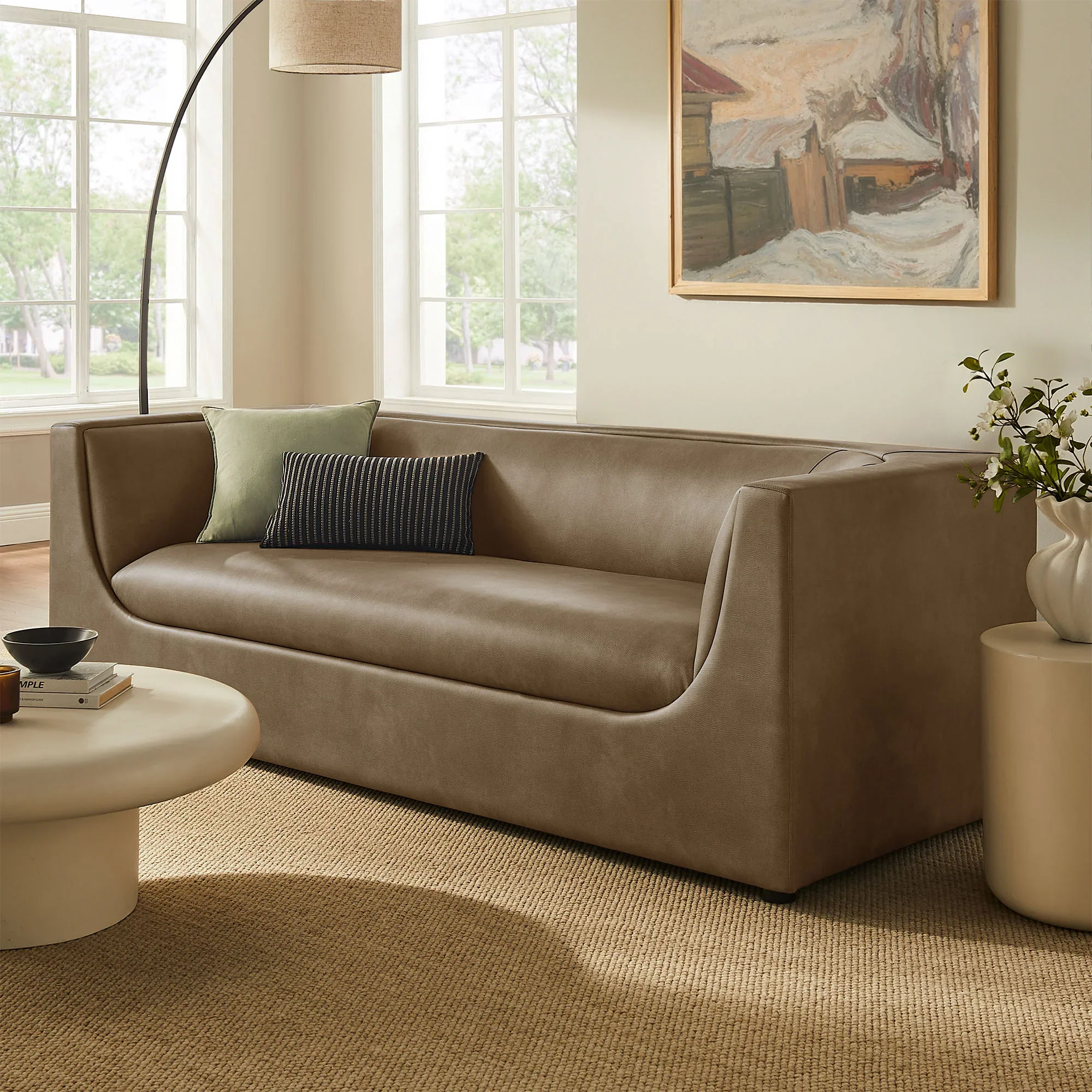 Hilda 86" Curved Back Vegan Leather Sofa - Image 2