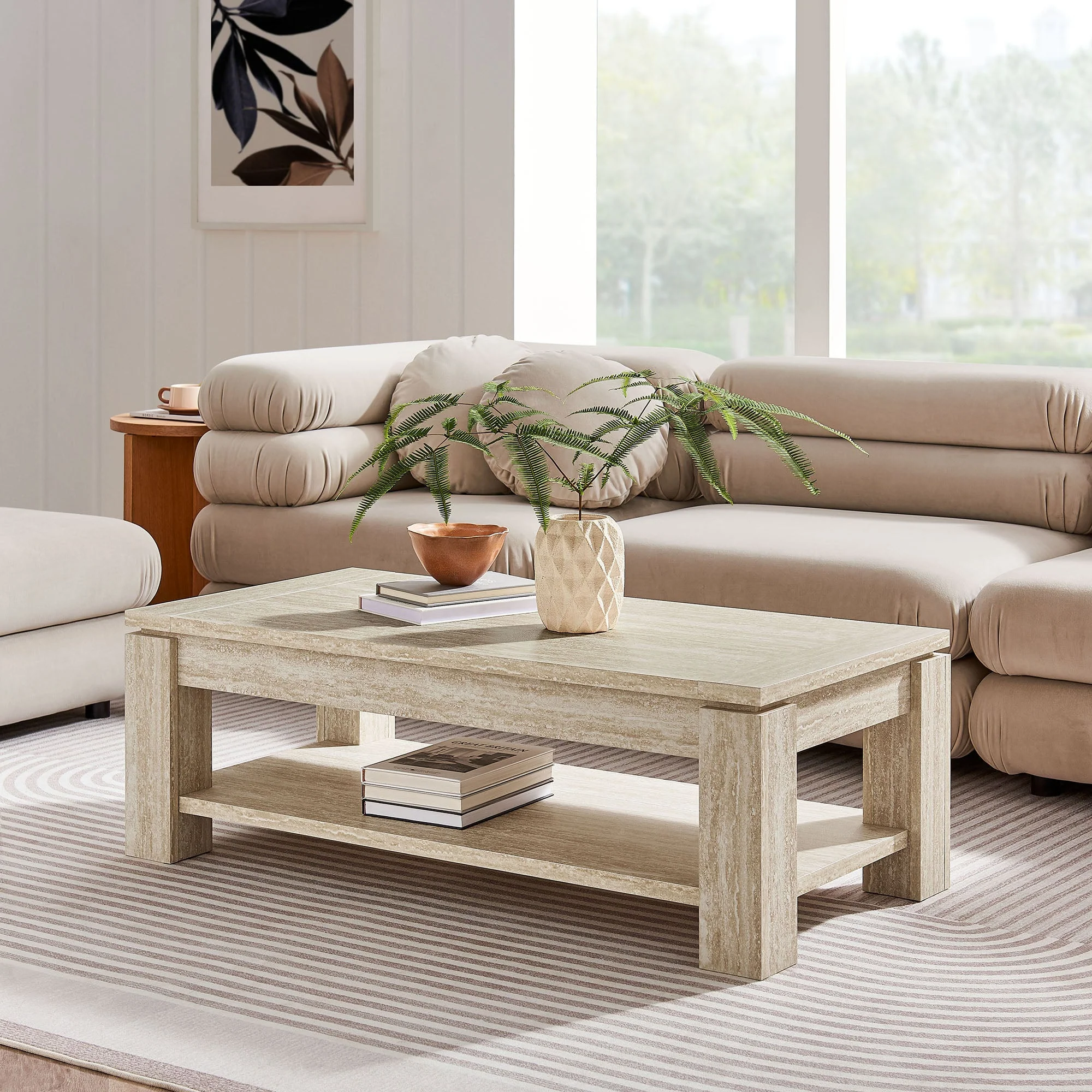 Hollis Travertine Coffee Table in Travertine - Image 2