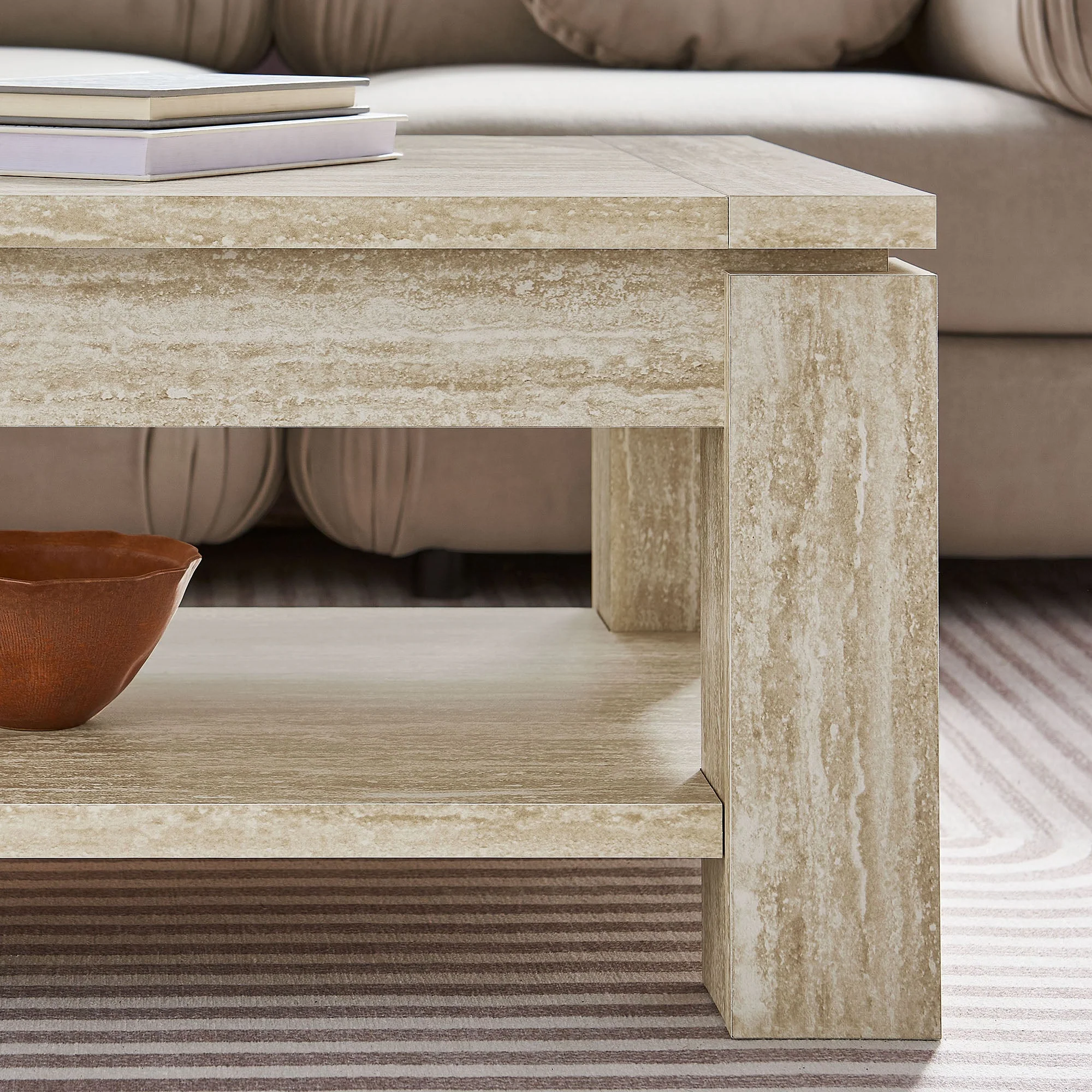 Hollis Travertine Coffee Table in Travertine - Image 3