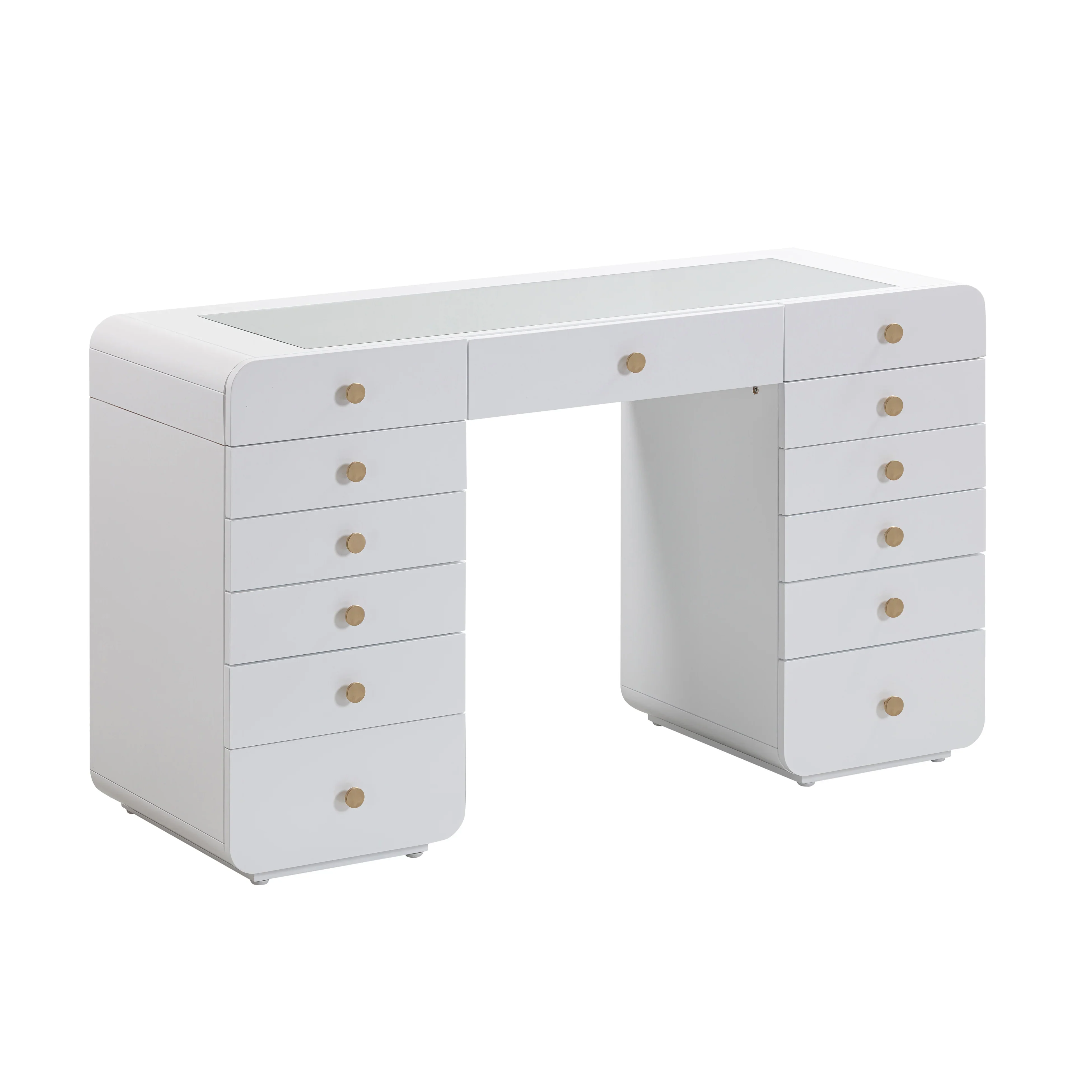 Hollywood 56" White Desk with LED Panel Vanity Mirror - Image 4