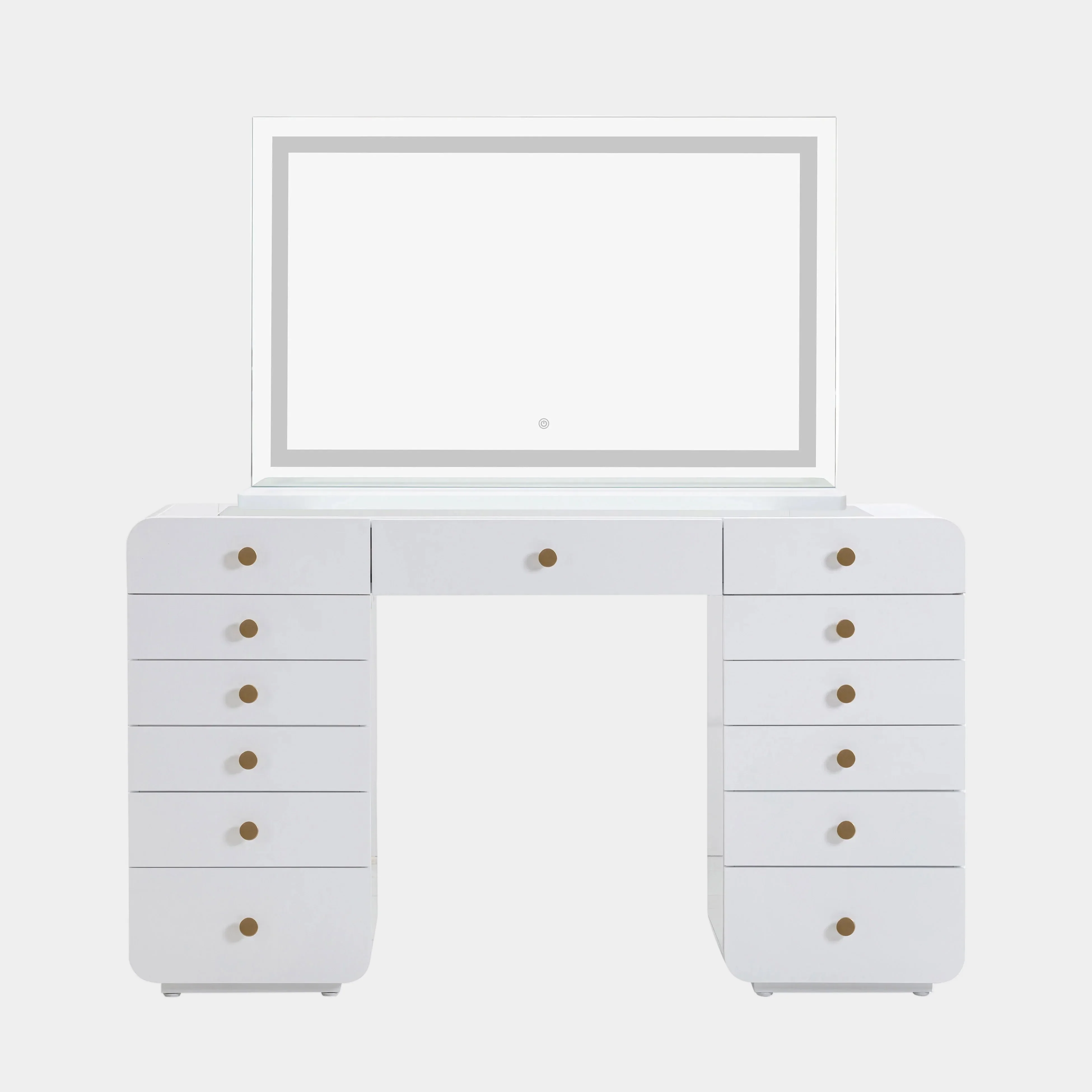 Hollywood 56" White Desk with LED Panel Vanity Mirror - Image 9