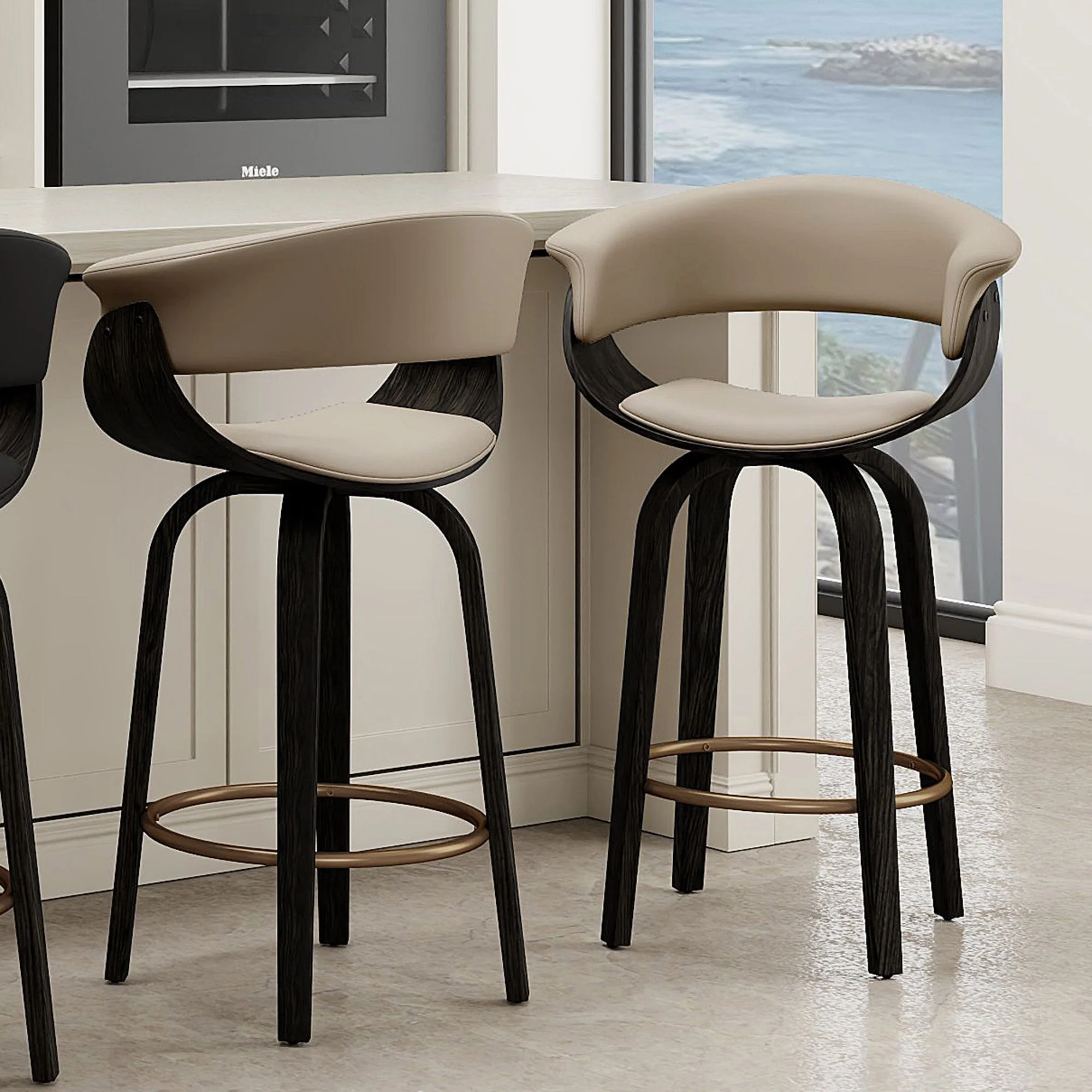 Holt 26" Counter Stool with Swivel, set of 2 in Mushroom and Walnut - Image 2