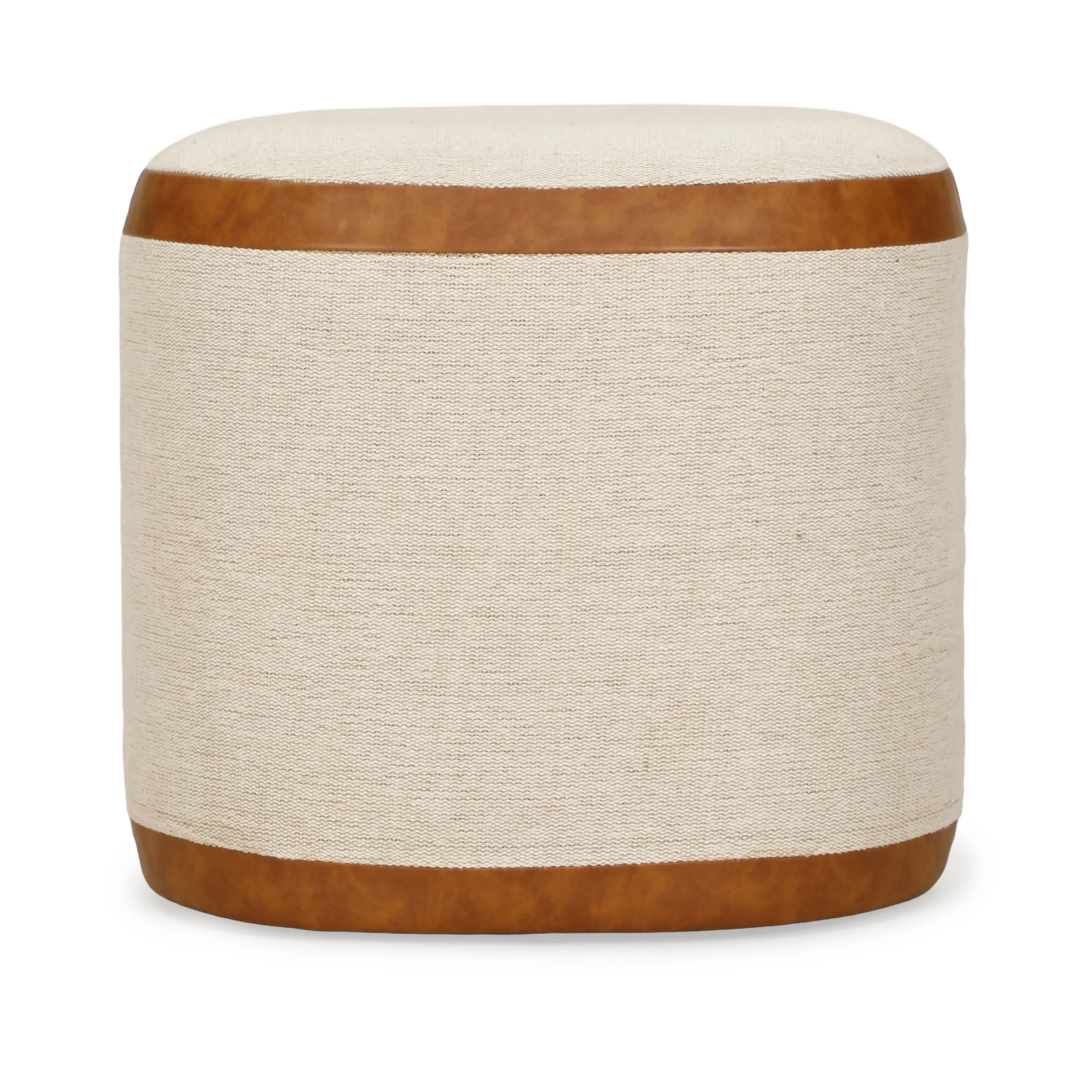 Huche Cotton Jute and Vegan Leather Oval Contract-Grade Pouf - Image 3
