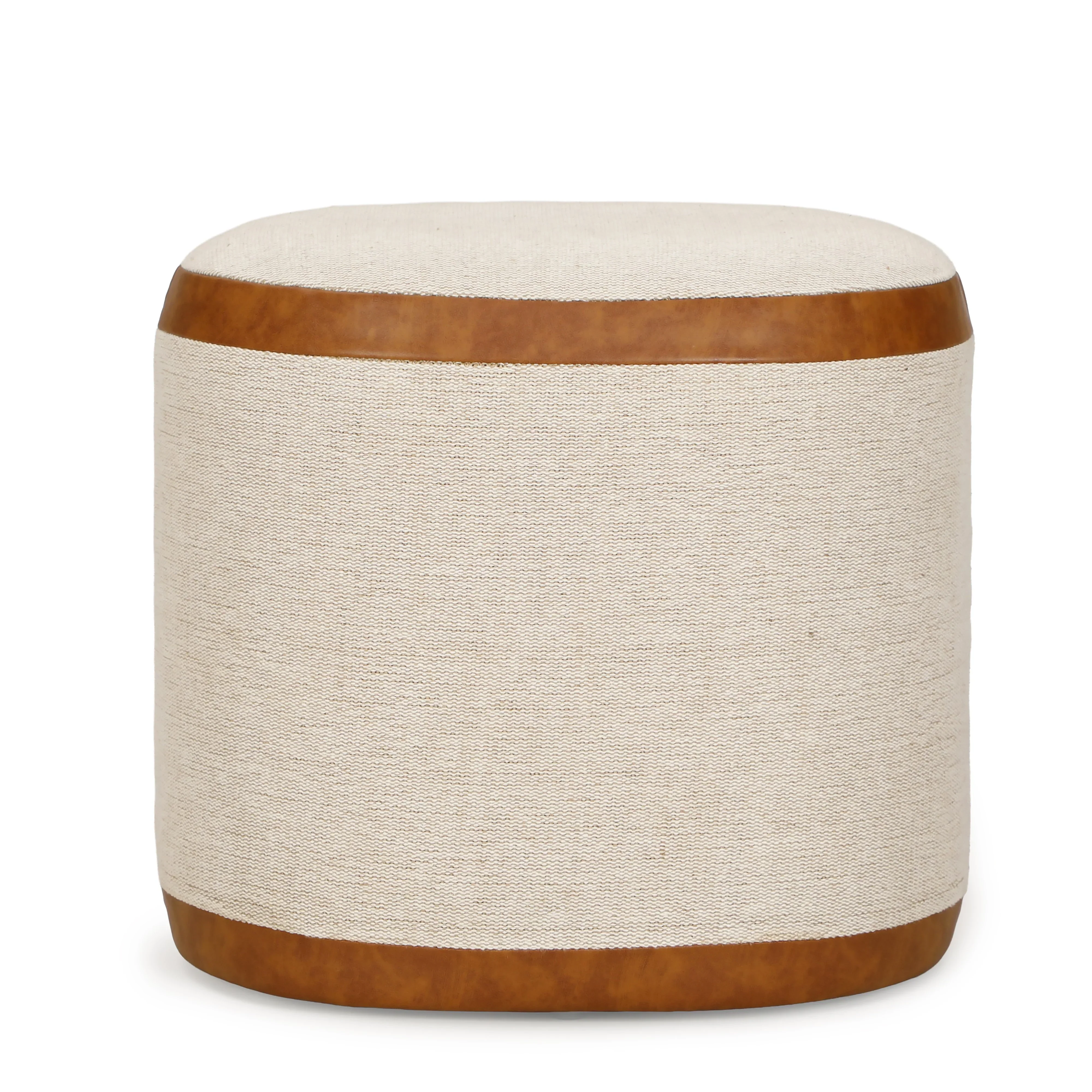 Huche Cotton Jute and Vegan Leather Oval Contract-Grade Pouf - Image 4