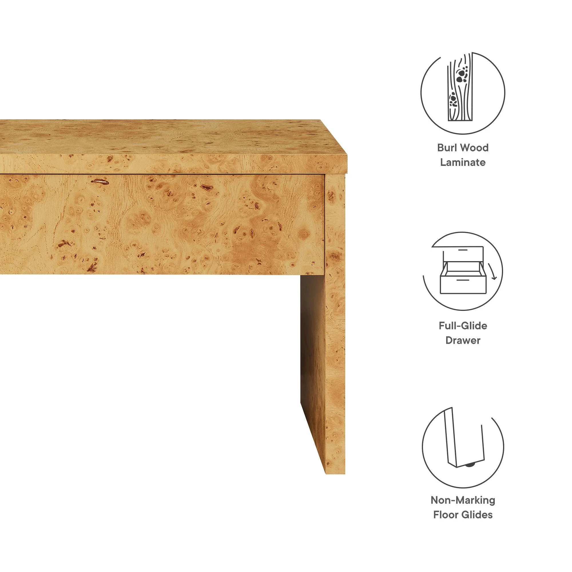 Hudson 1-Drawer Burl Wood Nightstand - Image 8