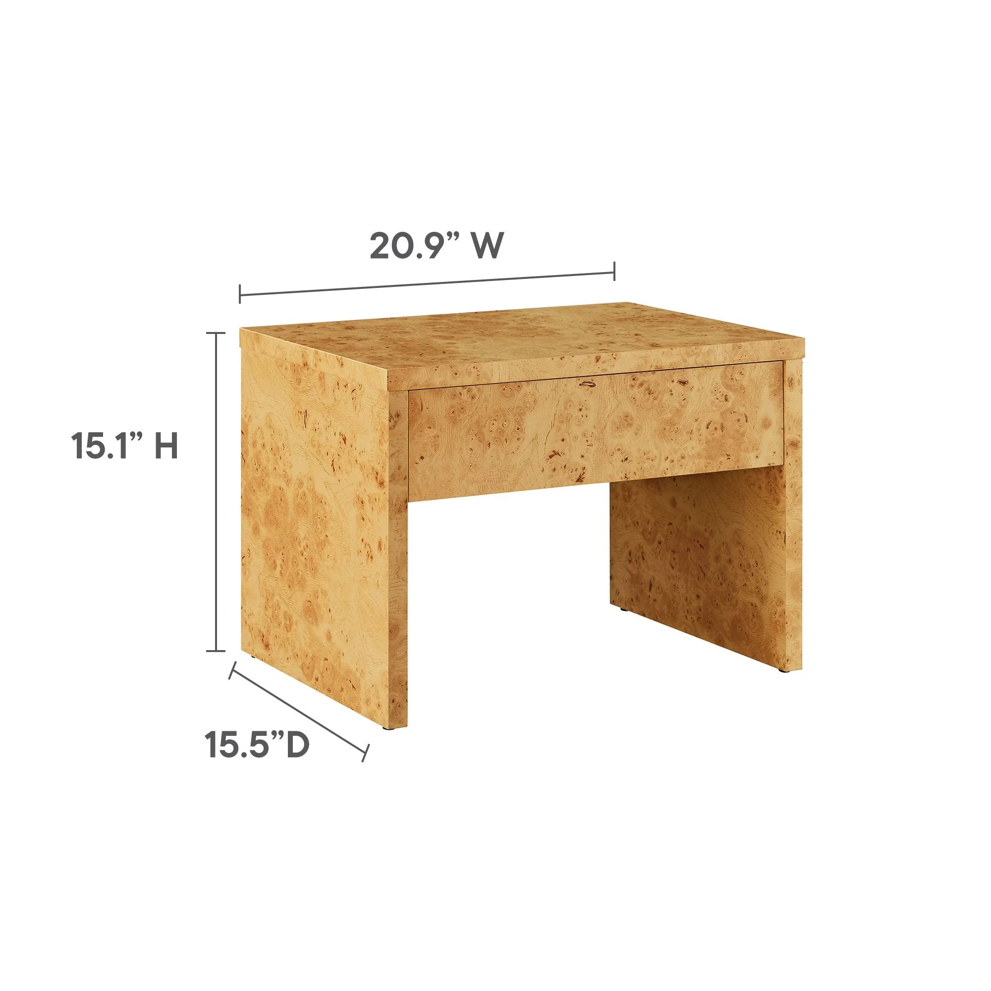 Hudson 1-Drawer Burl Wood Nightstand - Image 9