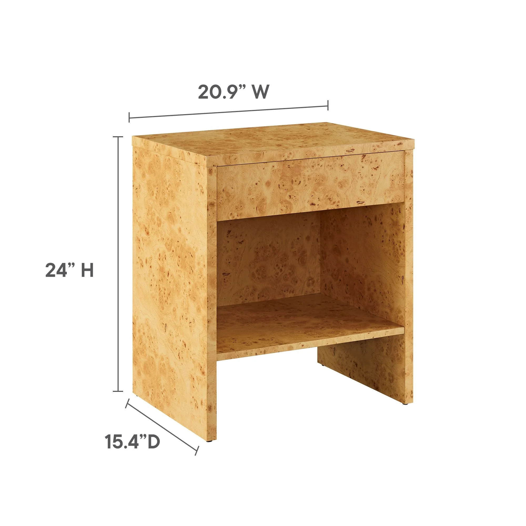 Hudson 1-Drawer Burl Wood Nightstand With Shelf - Image 10