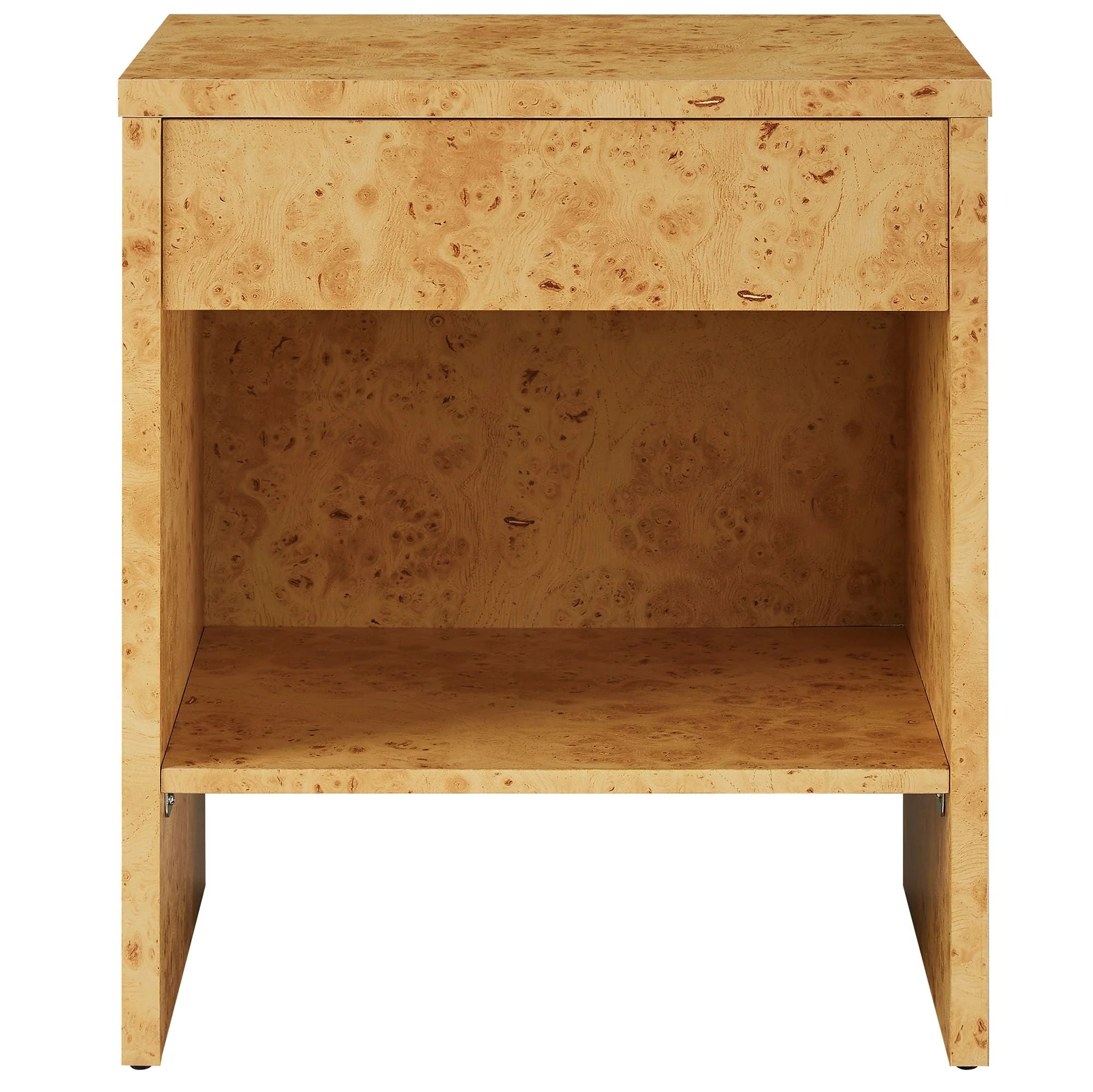 Hudson 1-Drawer Burl Wood Nightstand With Shelf - Image 5