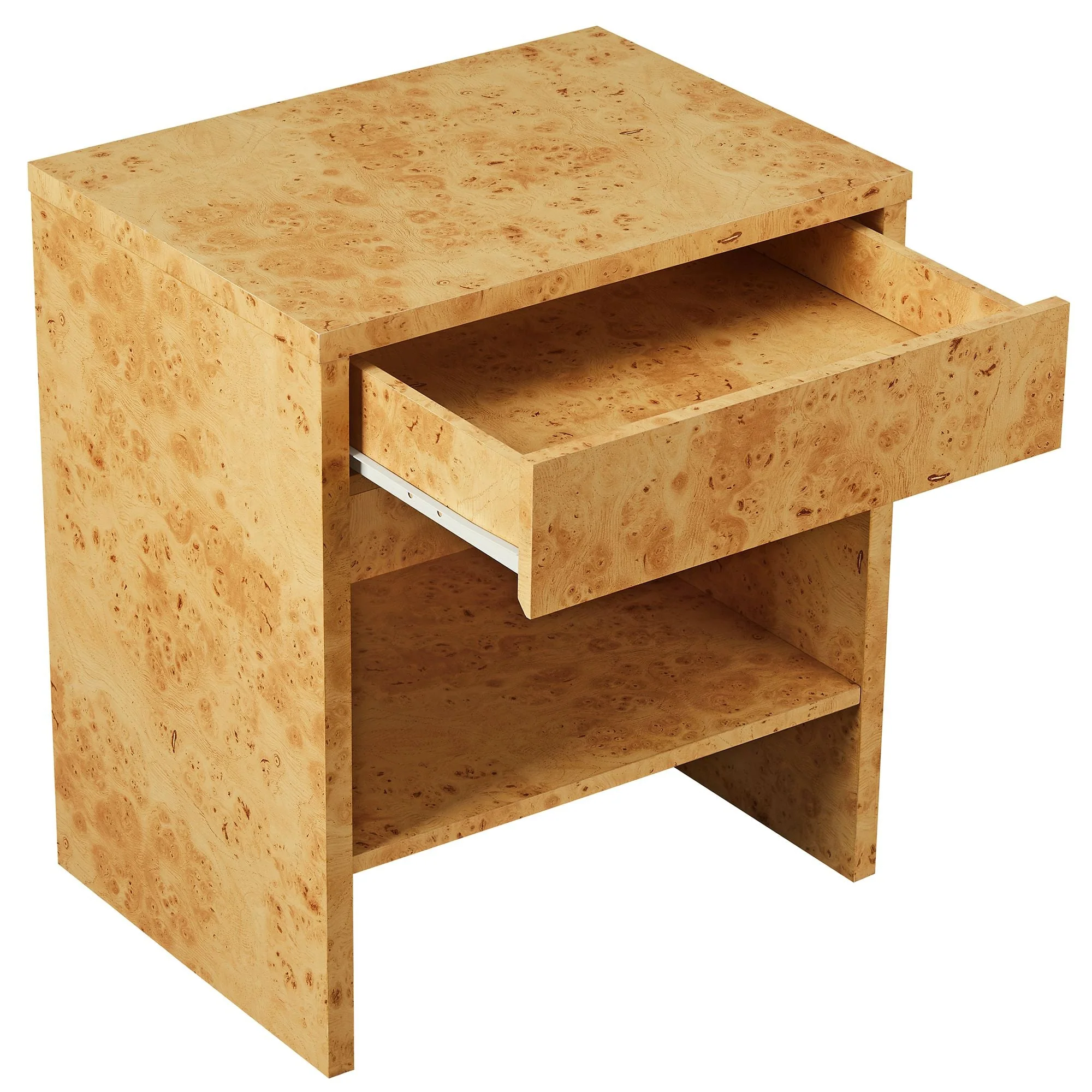 Hudson 1-Drawer Burl Wood Nightstand With Shelf - Image 6