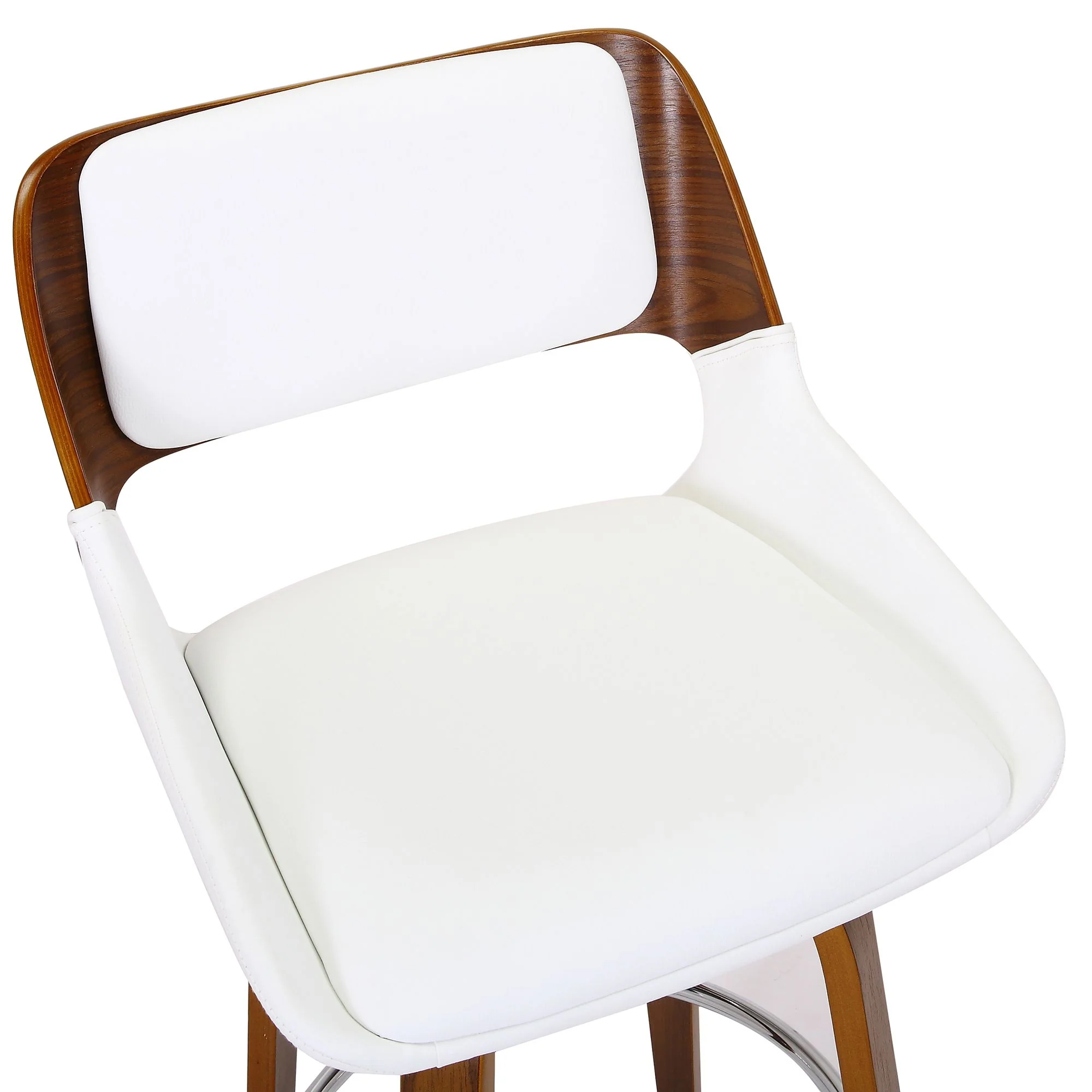 Hudson 26" Counter Stool with Swivel in White Faux Leather and Walnut - Image 6