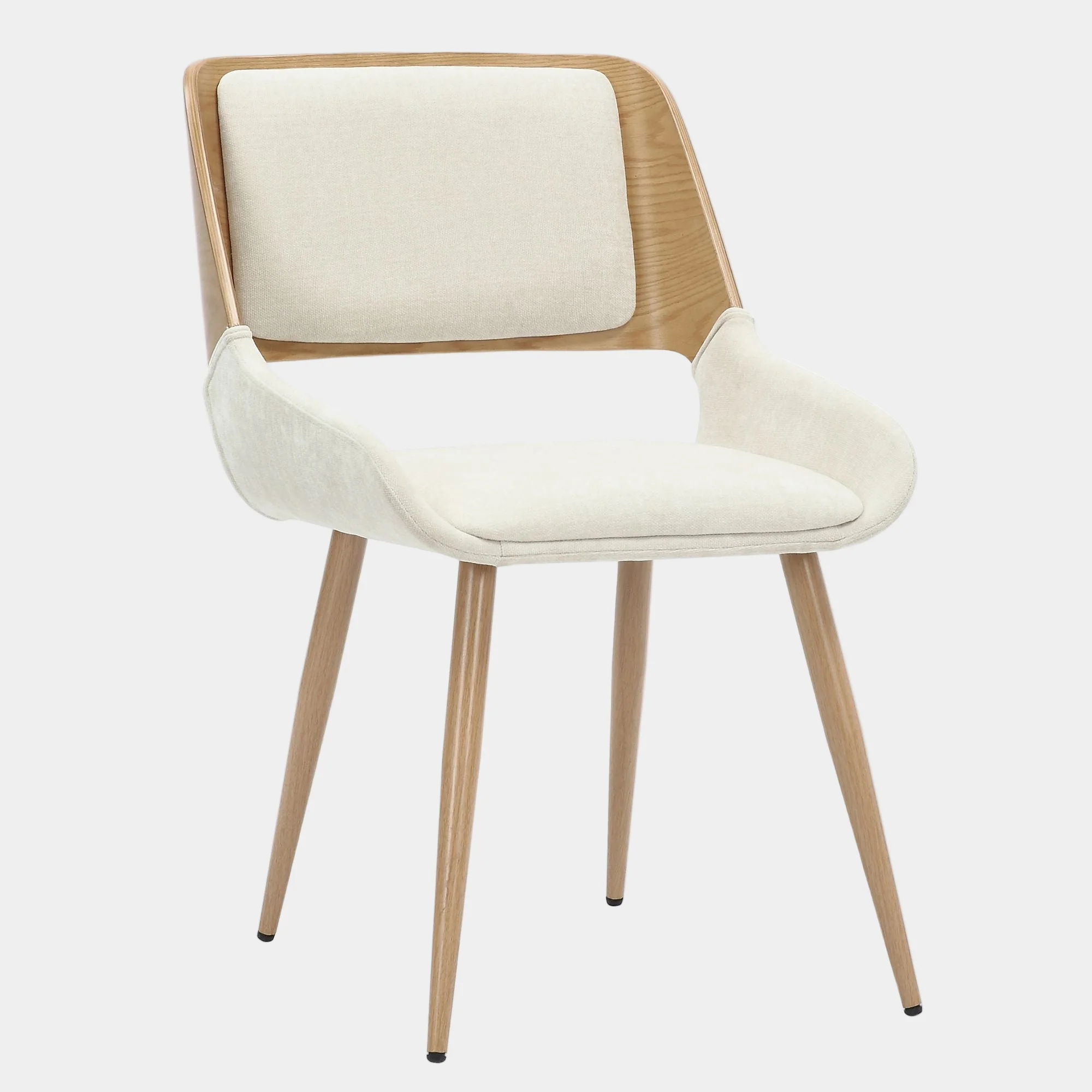 Hudson Dining Chair in Beige Fabric and Natural Metal and Wood