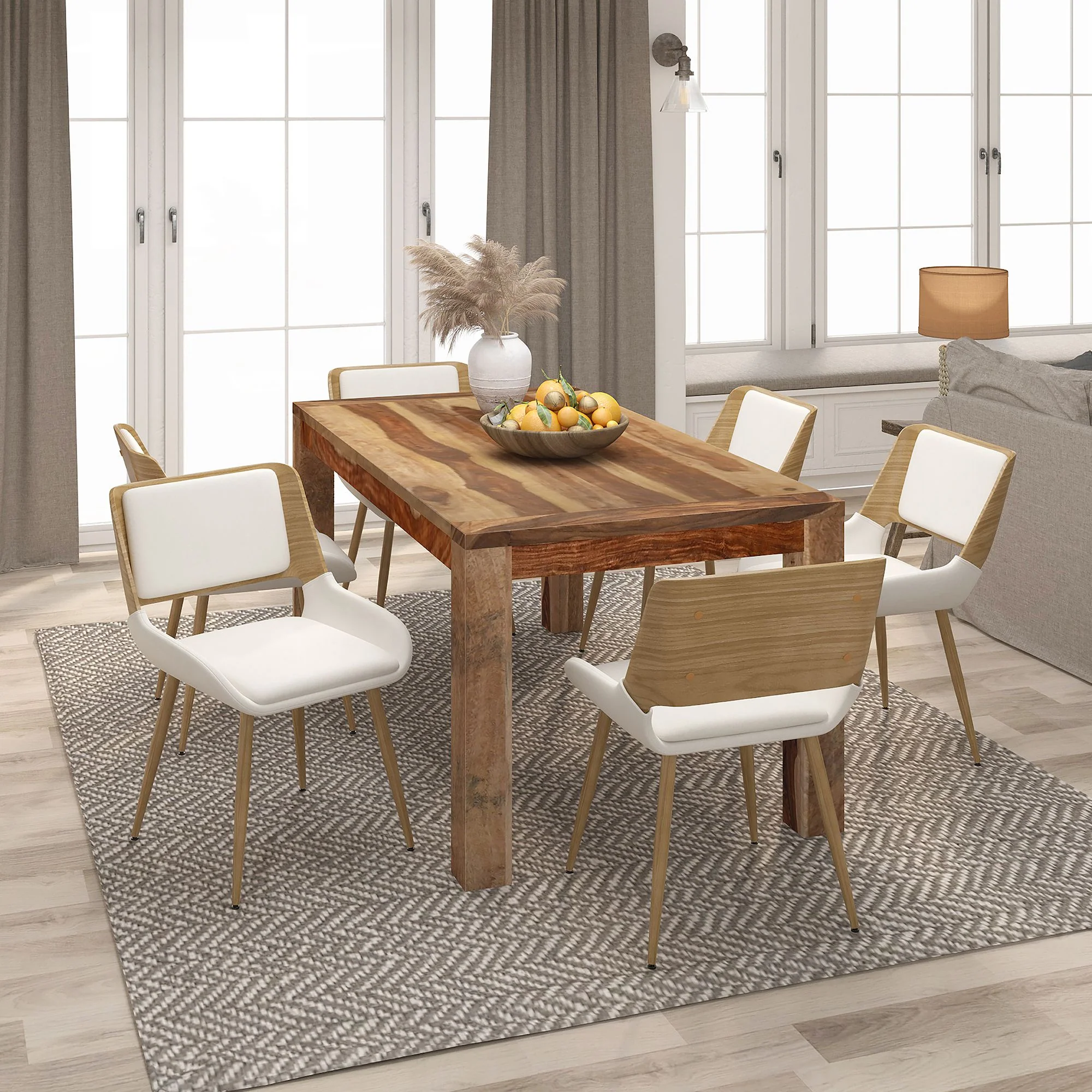 Hudson Dining Chair in Beige Fabric and Natural Metal and Wood - Image 2