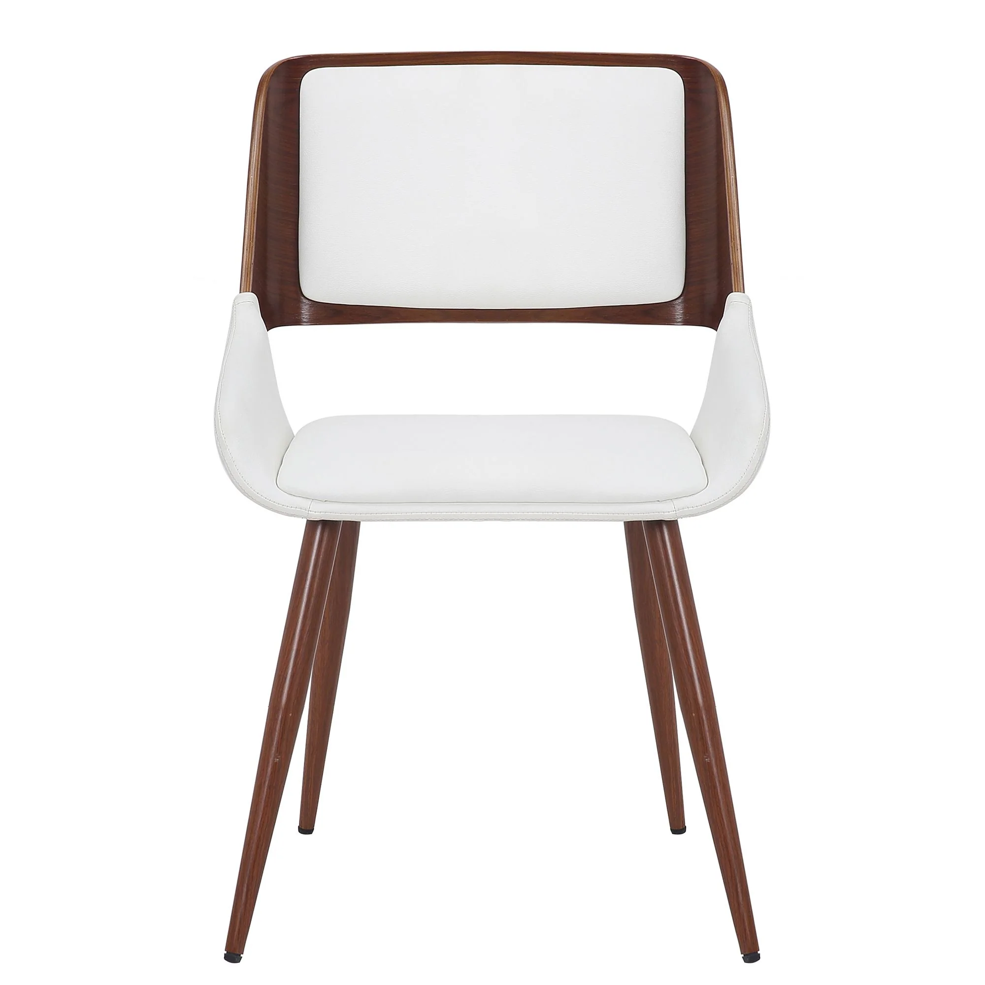 Hudson Dining Chair in White Faux Leather and Walnut Metal and Wood - Image 4