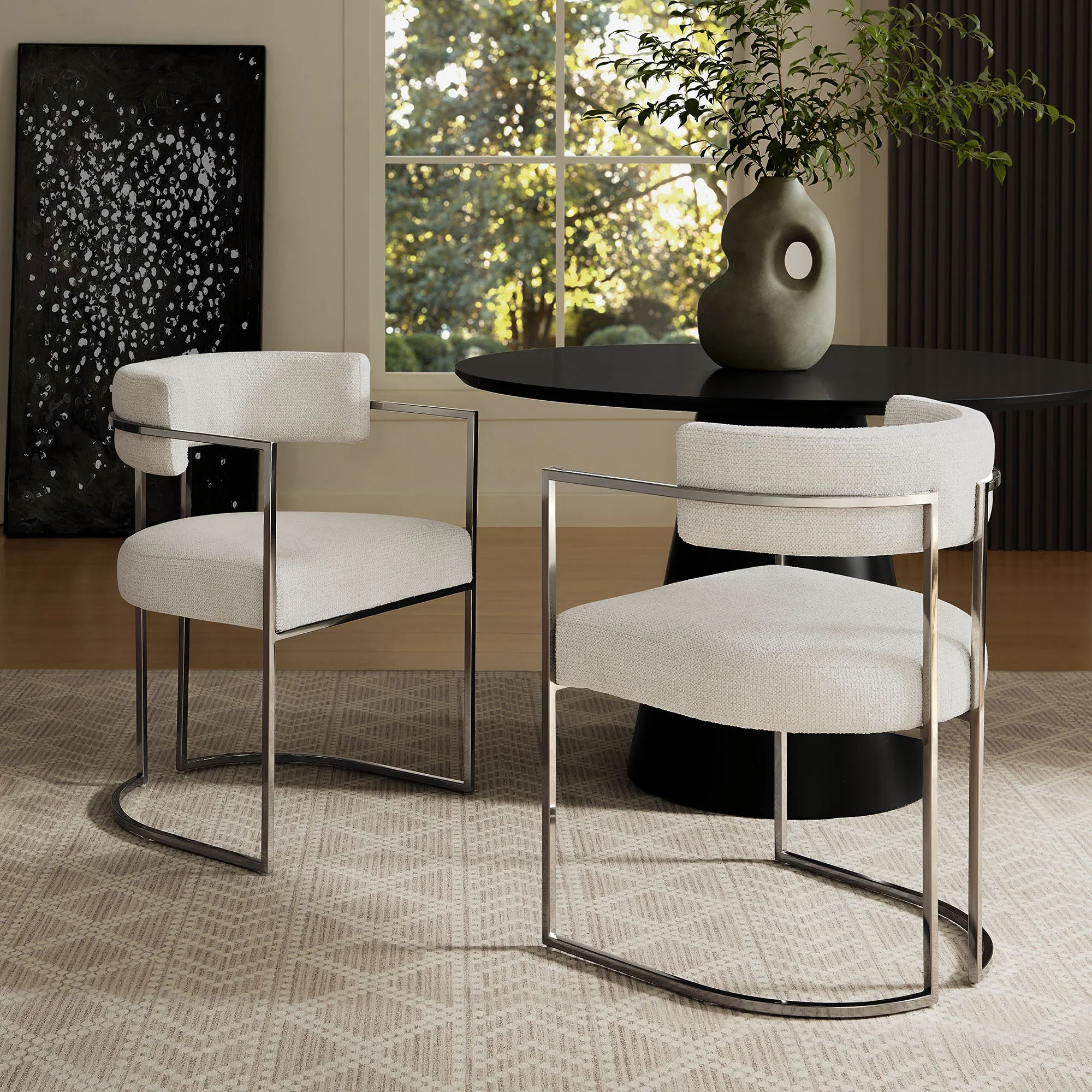 Huron Curved Back Fabric and Metal Dining Accent Chair - Image 12