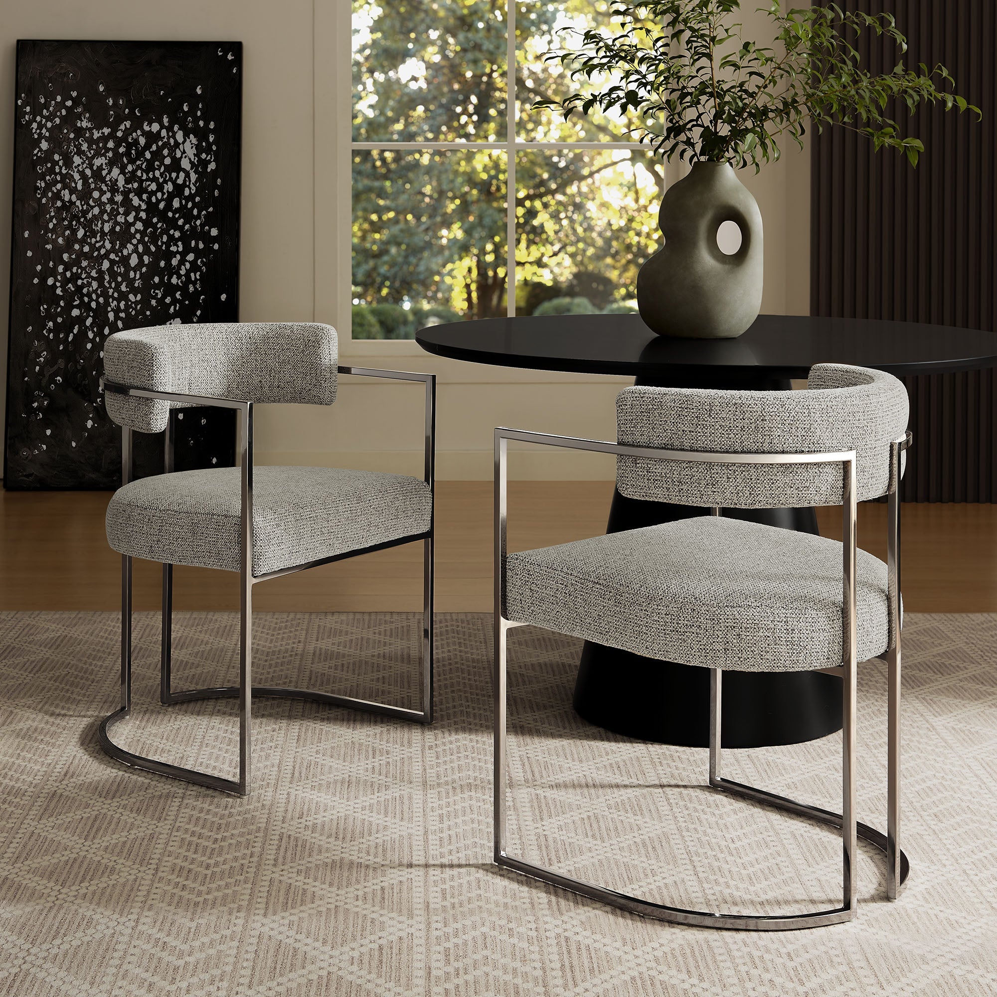 Huron Curved Back Fabric and Metal Dining Accent Chair - Image 2