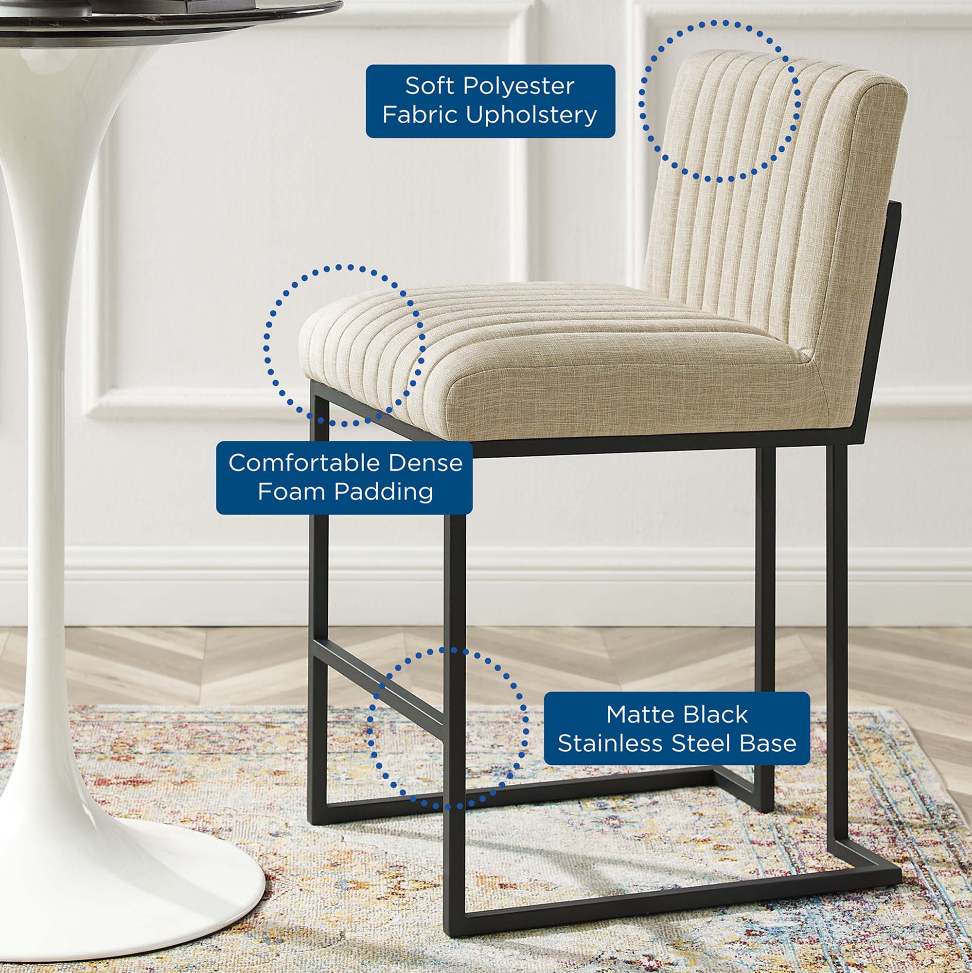 Indulge Channel Tufted Fabric Counter Stool - Image 8