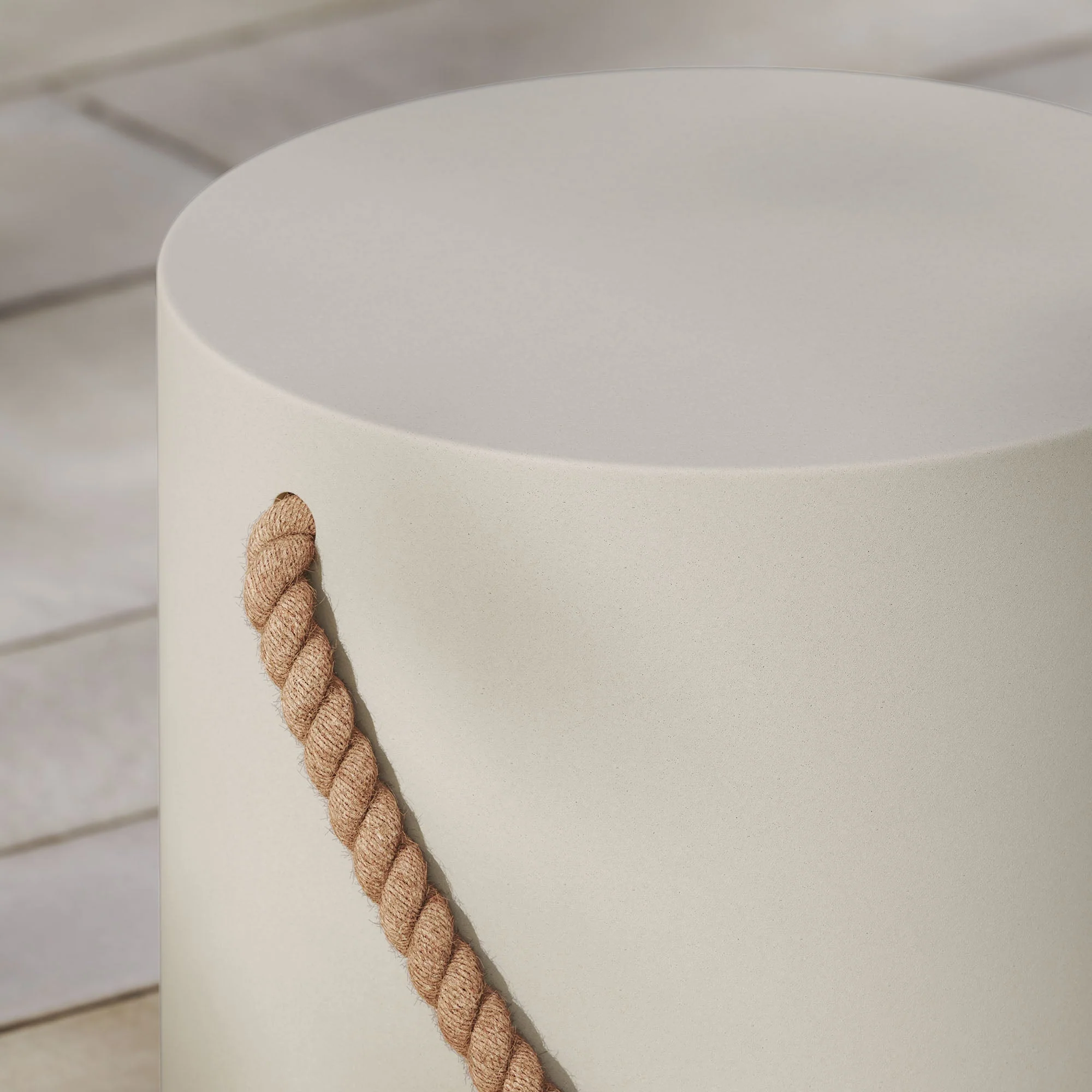 Isera Indoor - Outdoor Patio Rope Concrete Side Table Stool in Light Gray - Image 4