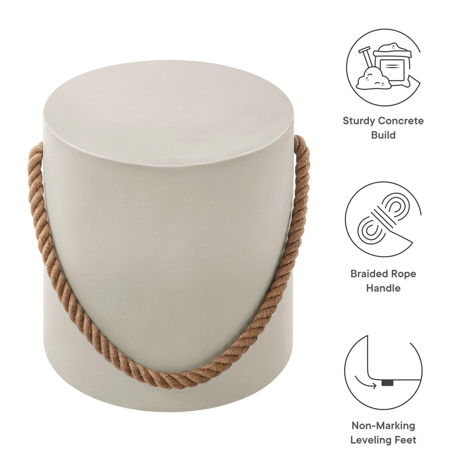 Isera Indoor - Outdoor Patio Rope Concrete Side Table Stool in Light Gray - Image 7