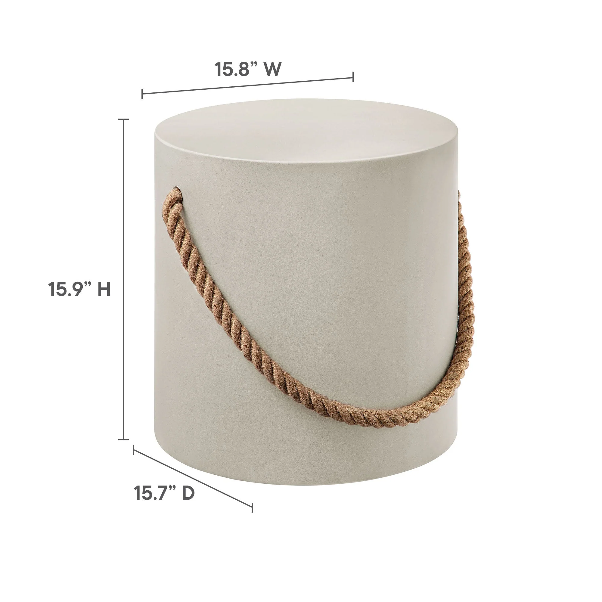 Isera Indoor - Outdoor Patio Rope Concrete Side Table Stool in Light Gray - Image 8