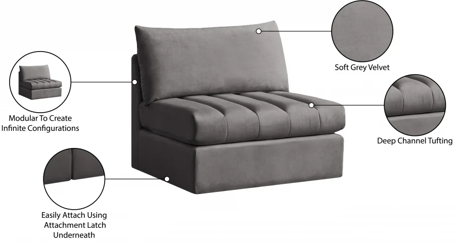 Jacob Velvet Upholstered Armless Modular Chair - Image 15