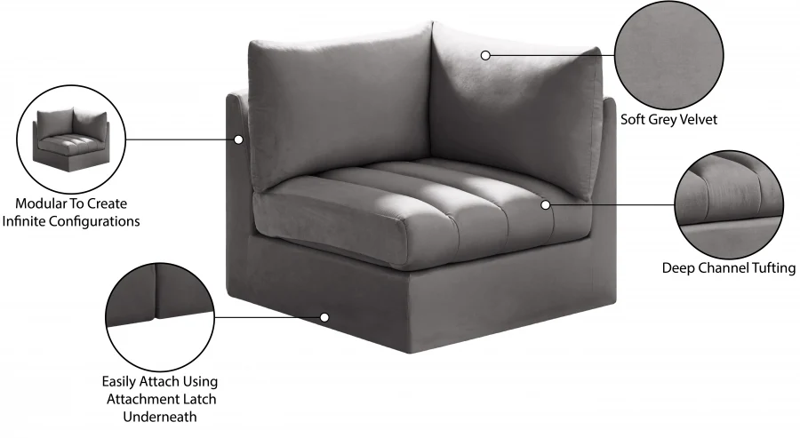 Jacob Velvet Upholstered Corner Modular Chair - Image 20