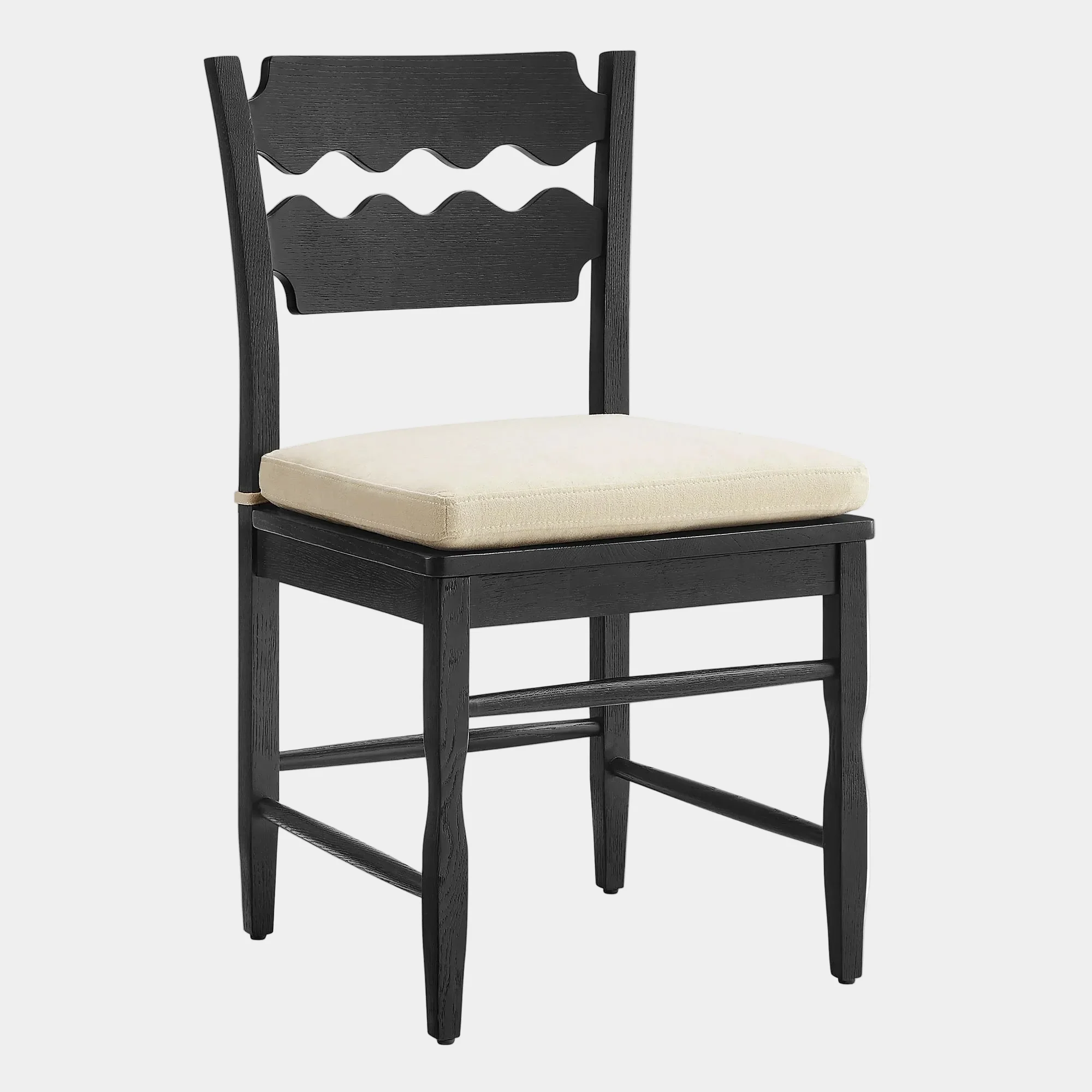 Jax Oak Wood Dining Chair With Wavy Razor Back and Cushion