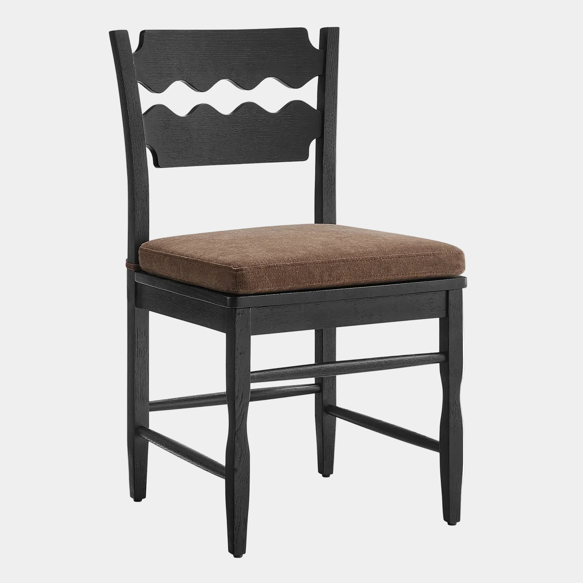Jax Oak Wood Dining Chair With Wavy Razor Back and Cushion - Image 11