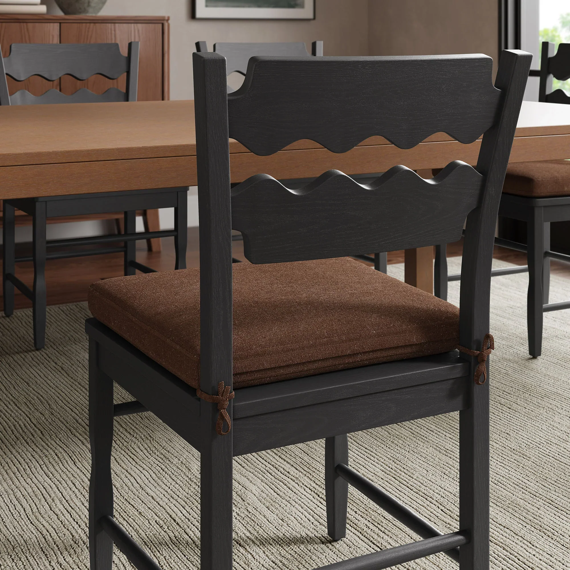 Jax Oak Wood Dining Chair With Wavy Razor Back and Cushion - Image 13