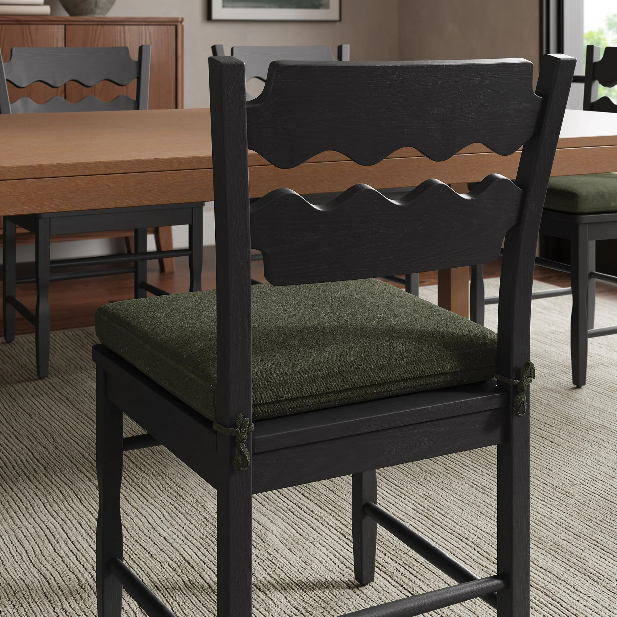 Jax Oak Wood Dining Chair With Wavy Razor Back and Cushion - Image 23
