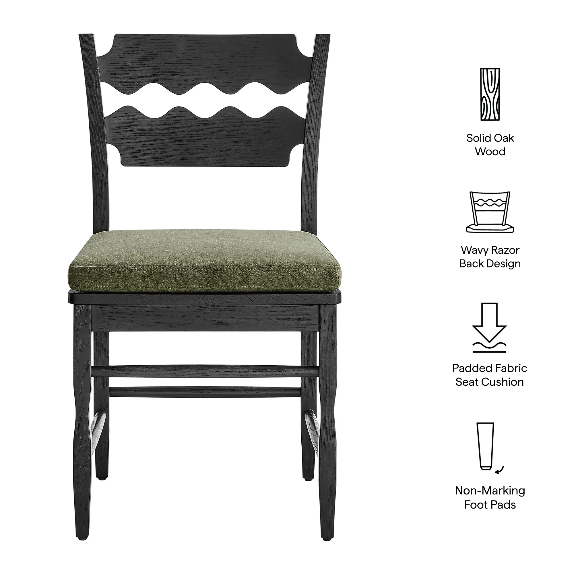 Jax Oak Wood Dining Chair With Wavy Razor Back and Cushion - Image 29