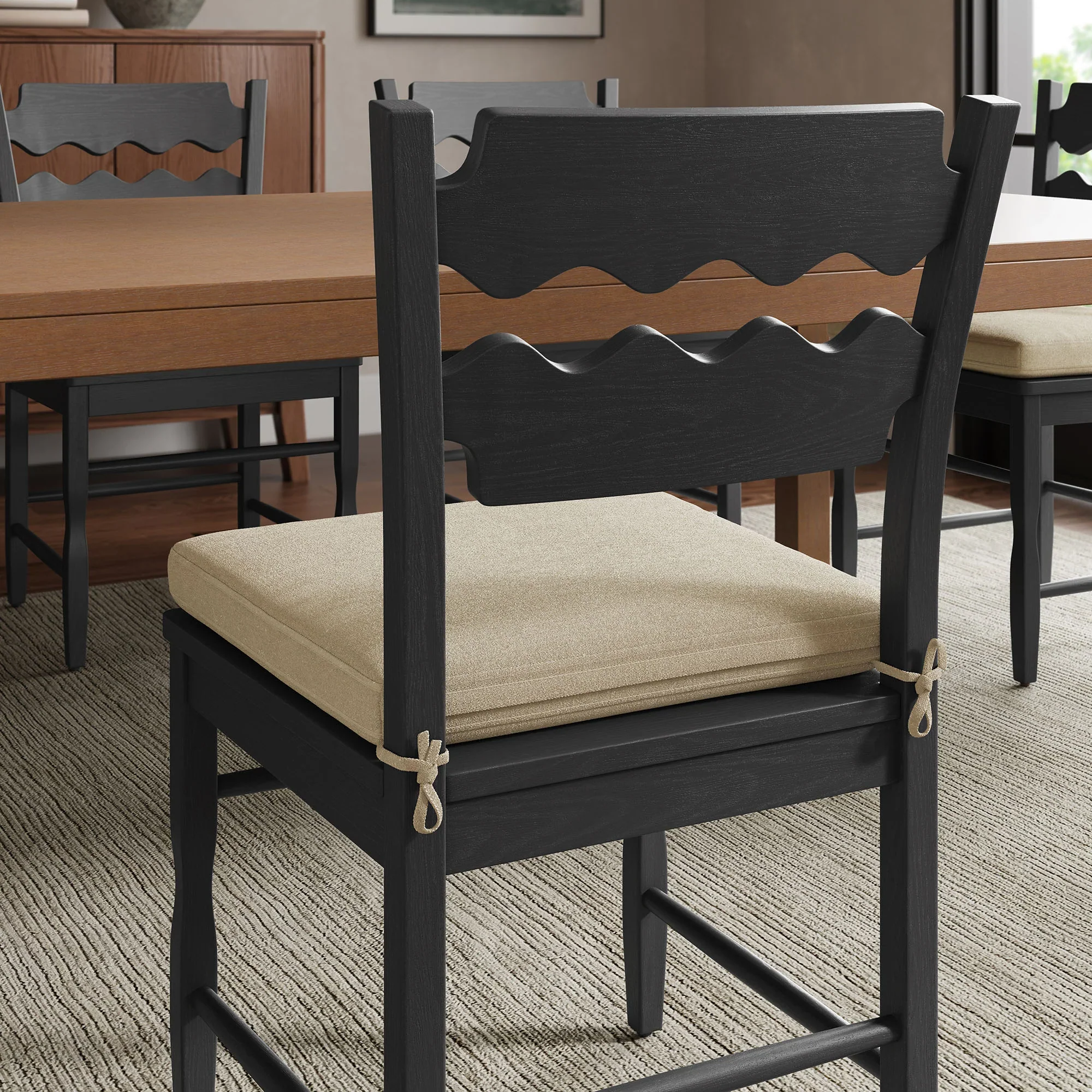 Jax Oak Wood Dining Chair With Wavy Razor Back and Cushion - Image 3