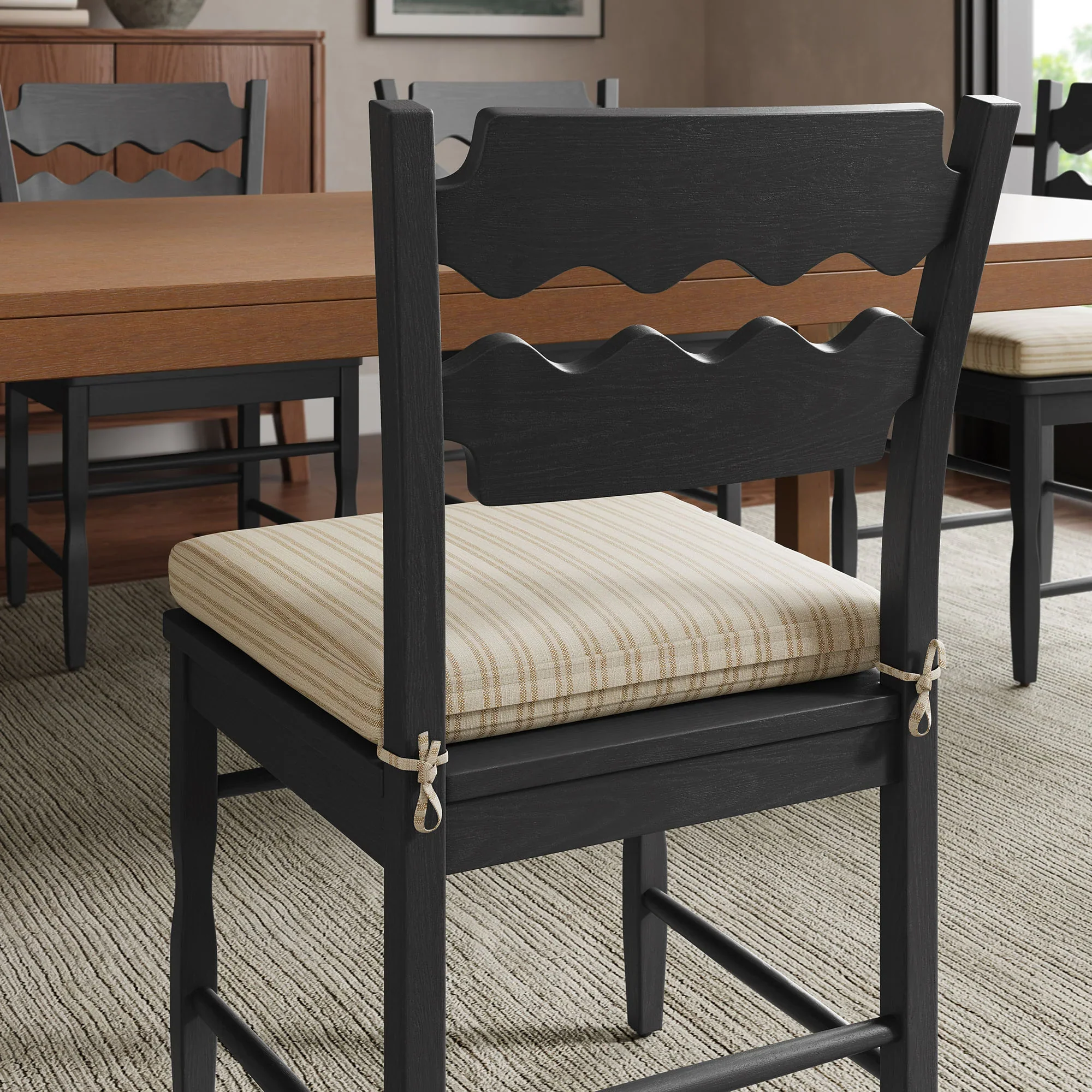 Jax Oak Wood Dining Chair With Wavy Razor Back and Cushion - Image 33