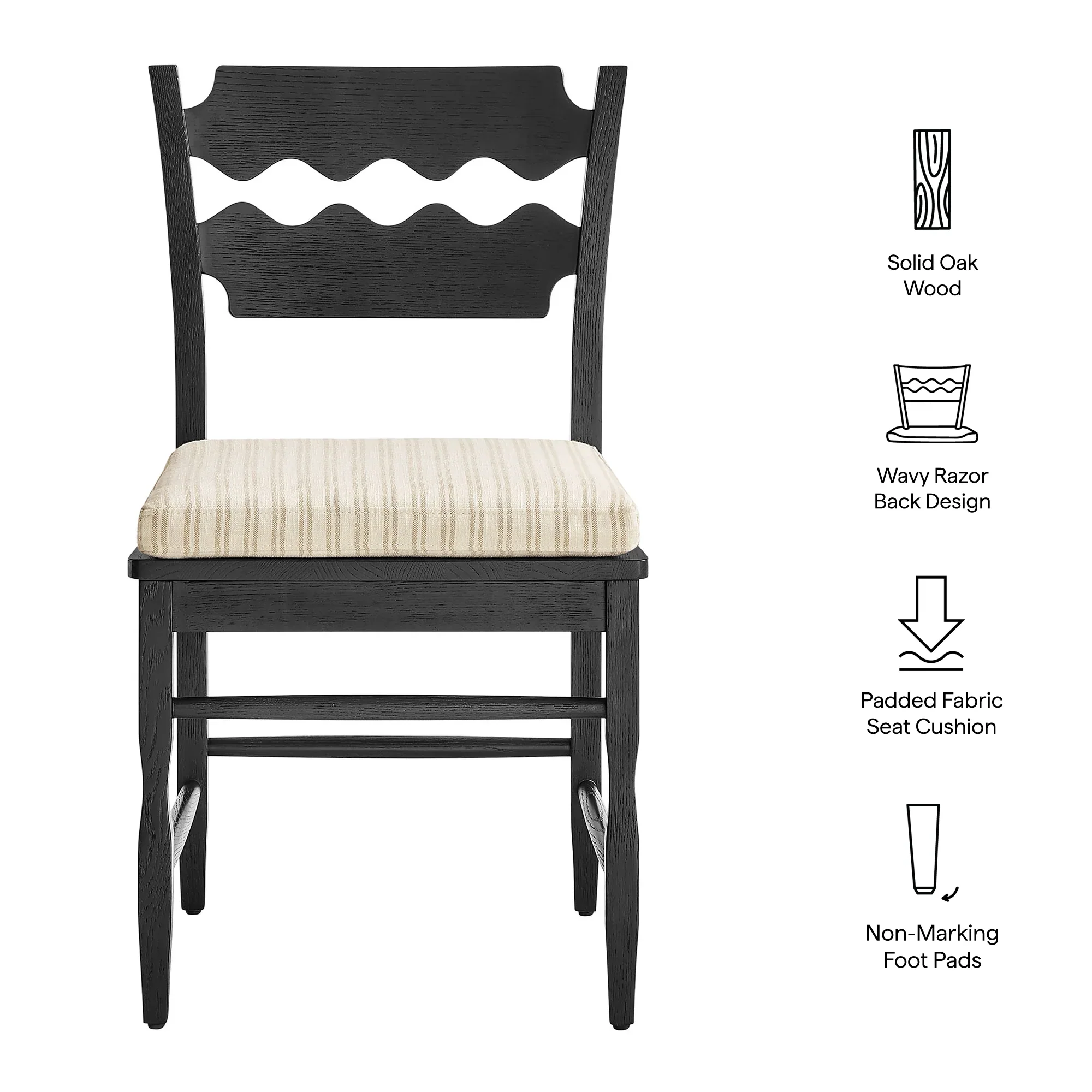 Jax Oak Wood Dining Chair With Wavy Razor Back and Cushion - Image 39
