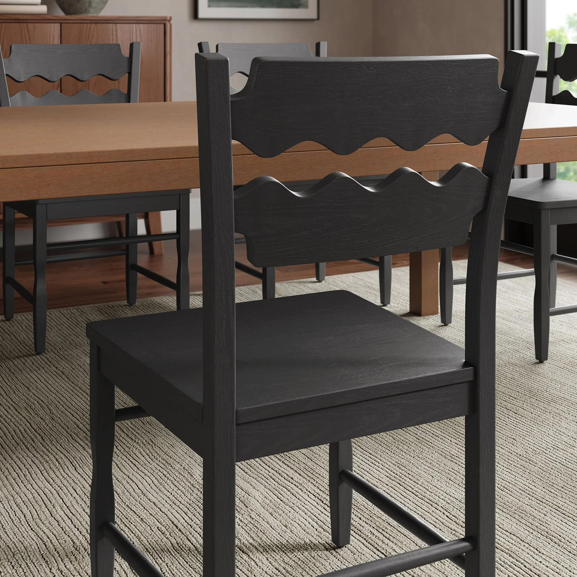 Jax Oak Wood Dining Chair With Wavy Razor Back in Black - Image 3