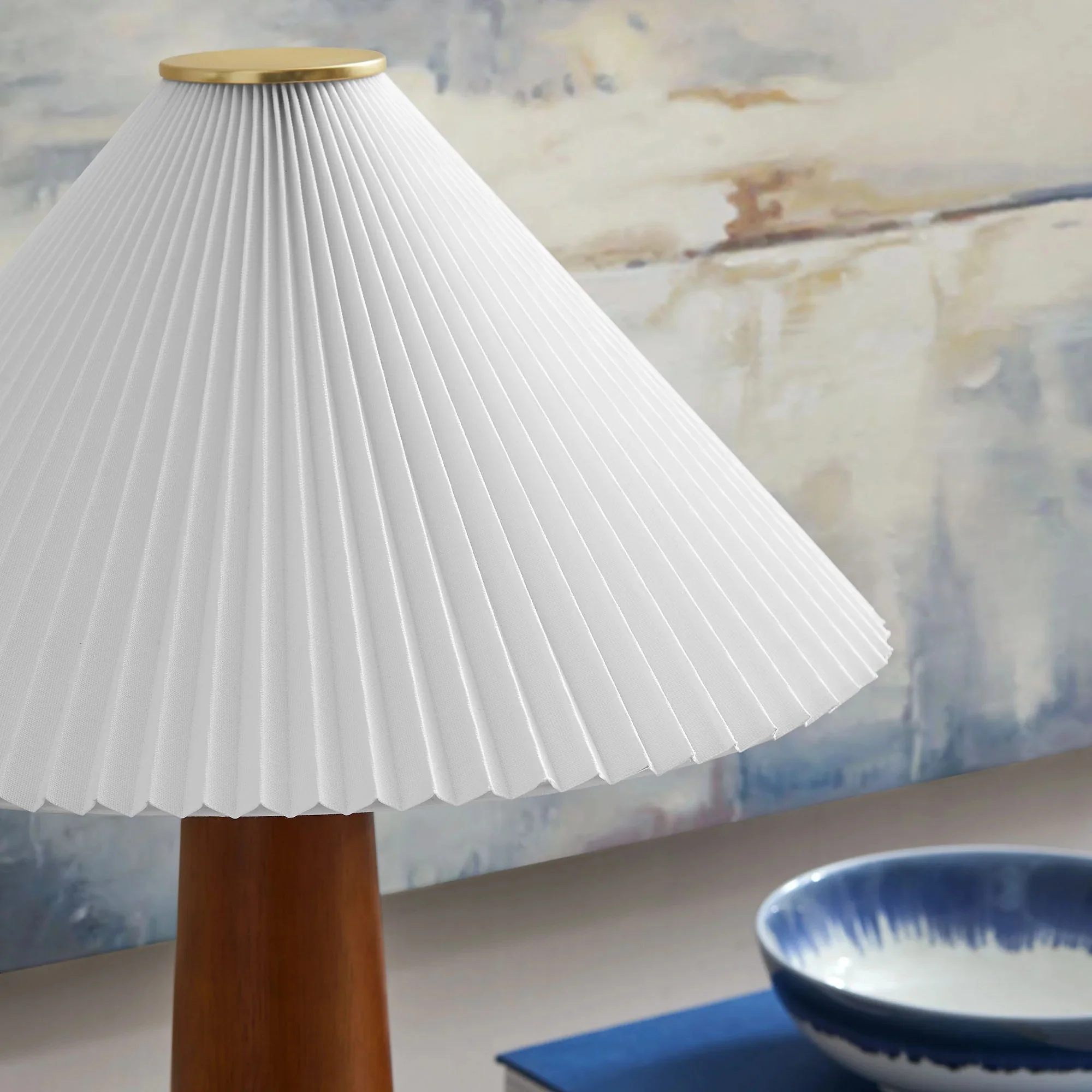 Jessica Wooden Base Table Lamp With Pleated Fabric Shade in Walnut - Image 4