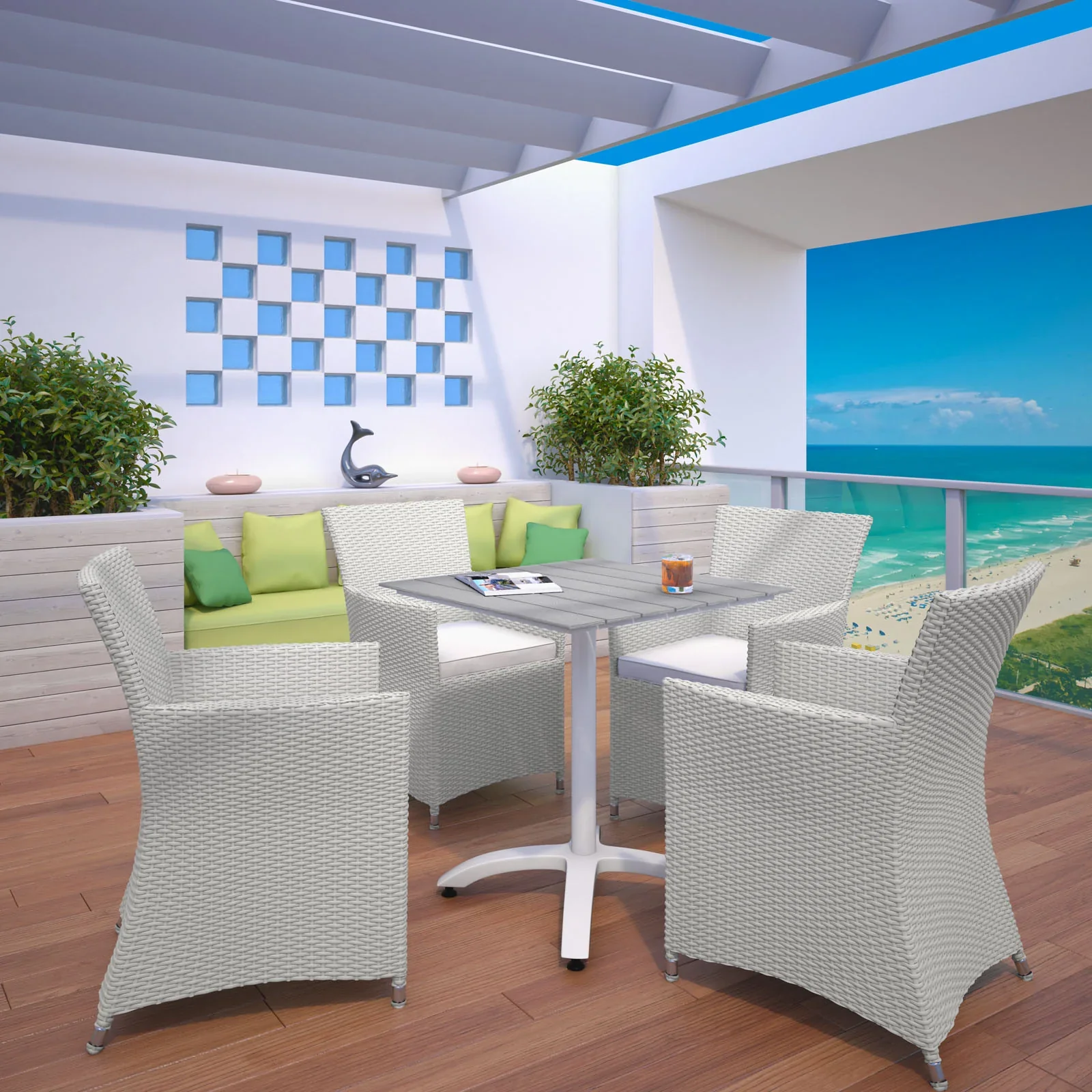 Junction 5 Piece Outdoor Patio Dining Set in Gray White - Image 2