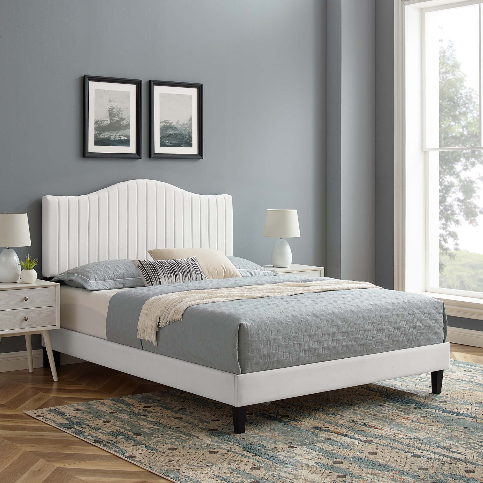 Juniper Channel Tufted Performance Velvet Platform Bed With Black Wood Legs - Image 24