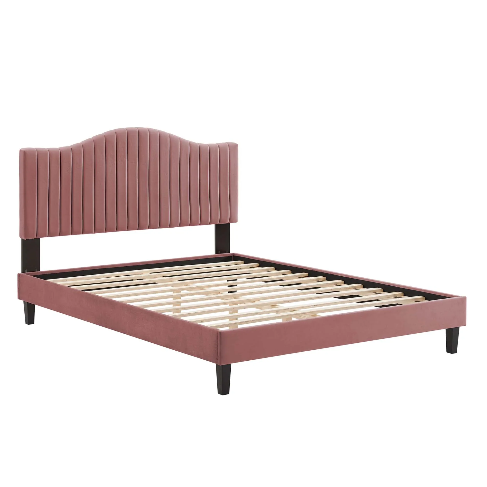 Juniper Channel Tufted Performance Velvet Platform Bed With Black Wood Legs - Image 8